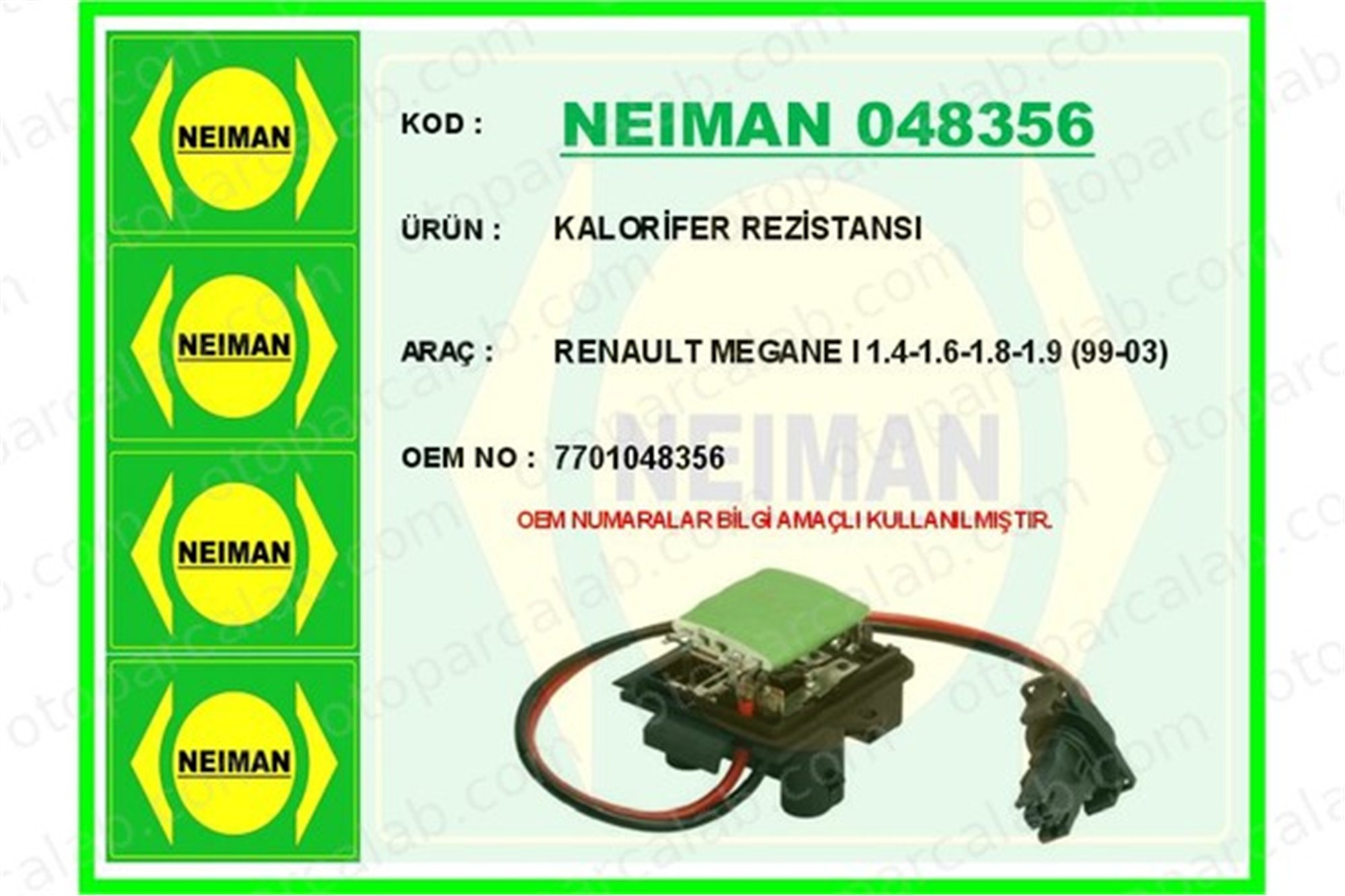 BESCHER 048356 Kalorifer Rezistansı RENAULT MEGANE I Classic 7701048356