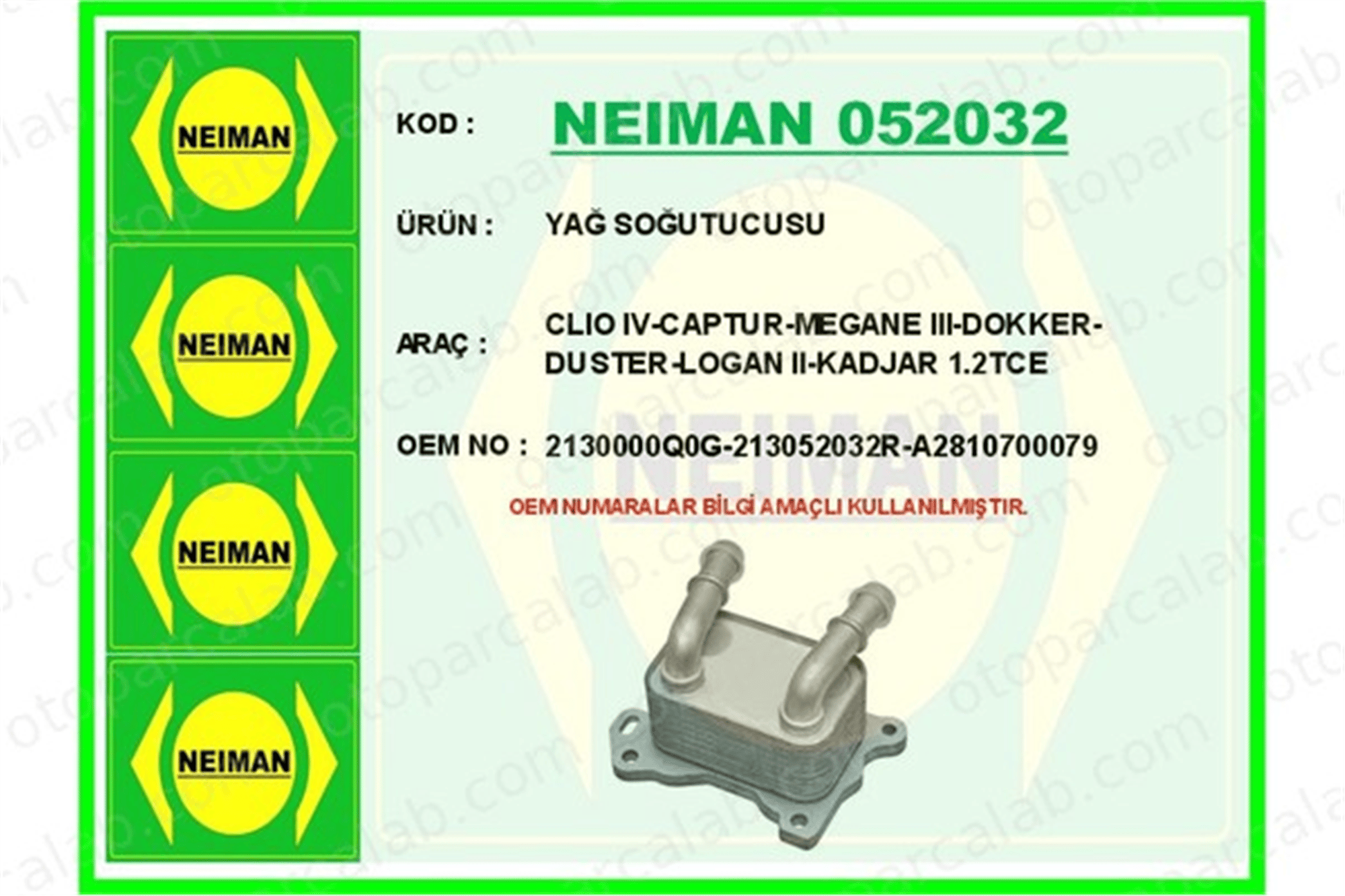 BESCHER 052032 Motor Yağ Soğutucu RENAULT TWINGO III CLIO IV 2130000Q0G 213052032R