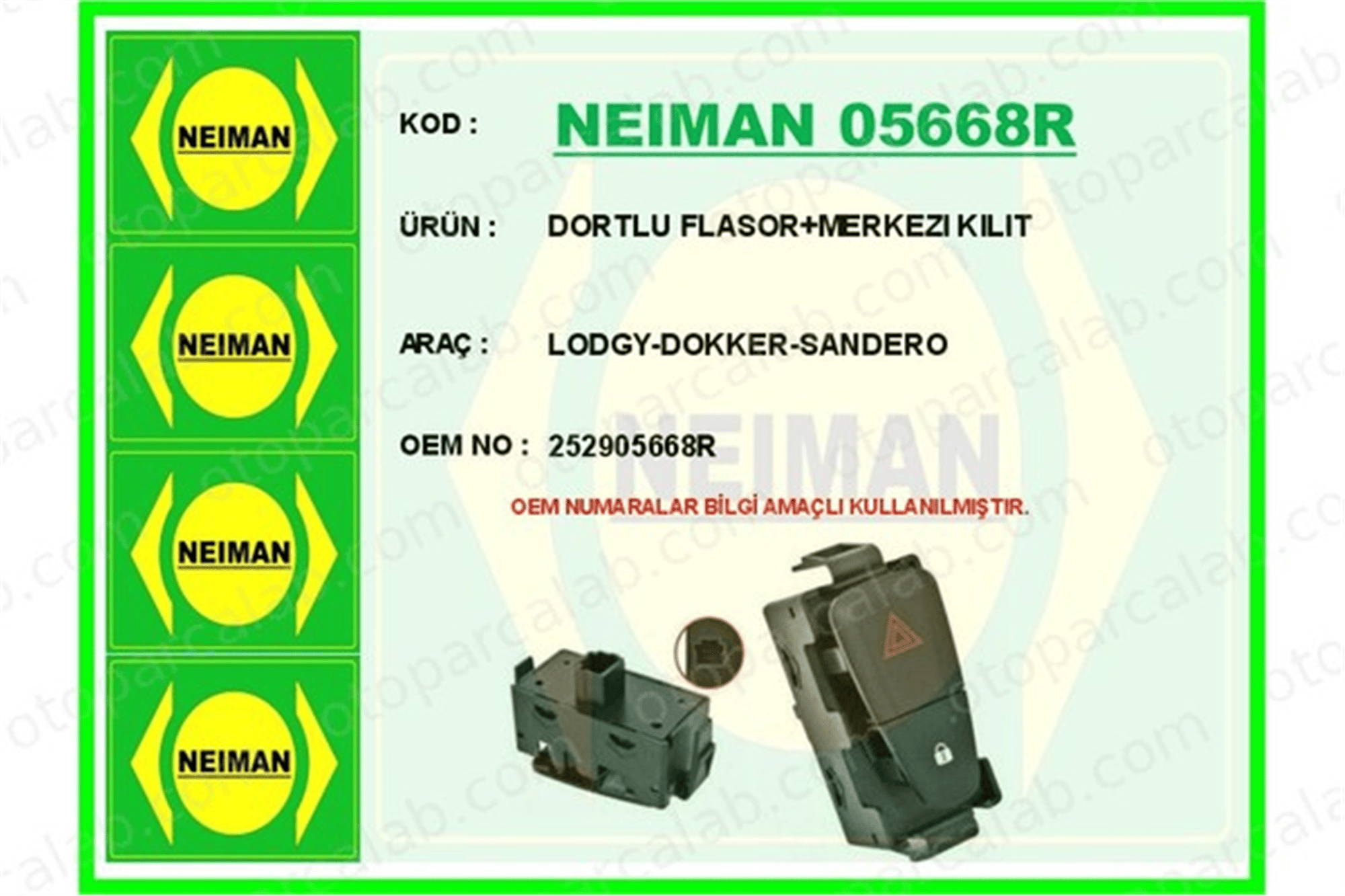 BESCHER 05668R Dörtlü Flaşör Düğmesi RENAULT MEGANE III Hatchback MEGANE III Coupe 252905668R 252100001R