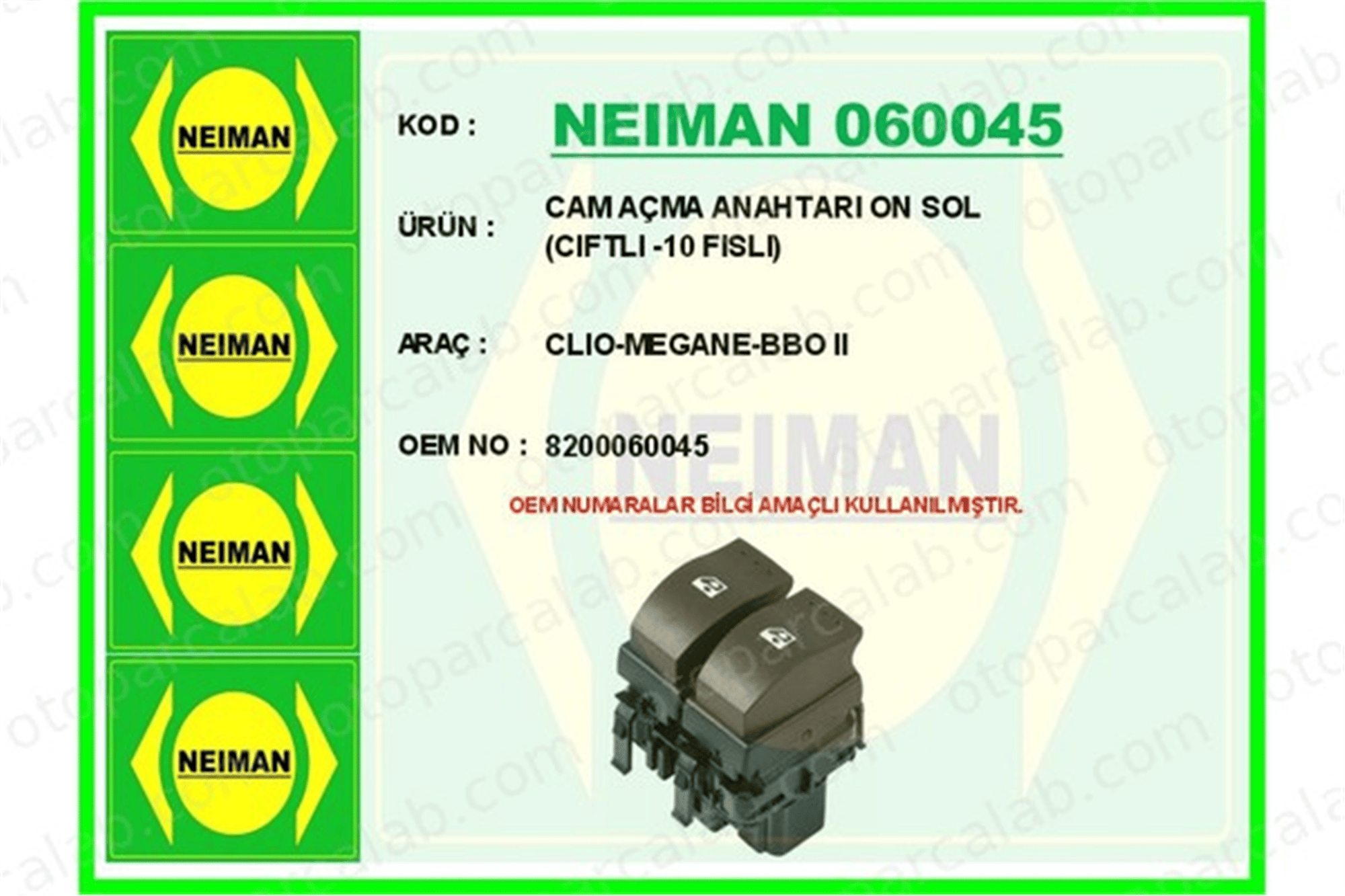 BESCHER 060045 Cam Açma Düğmesi Ön Sol RENAULT THALIA I MEGANE II 8200060045 8200084008