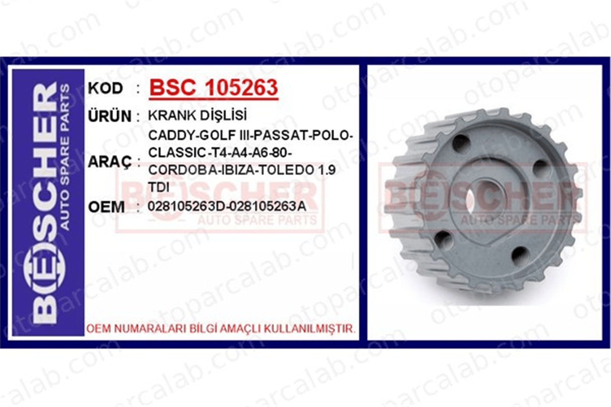 BESCHER 105263 Krank Dişli SEAT CORDOBA AUDI A4 B5 28105263D 28105263A