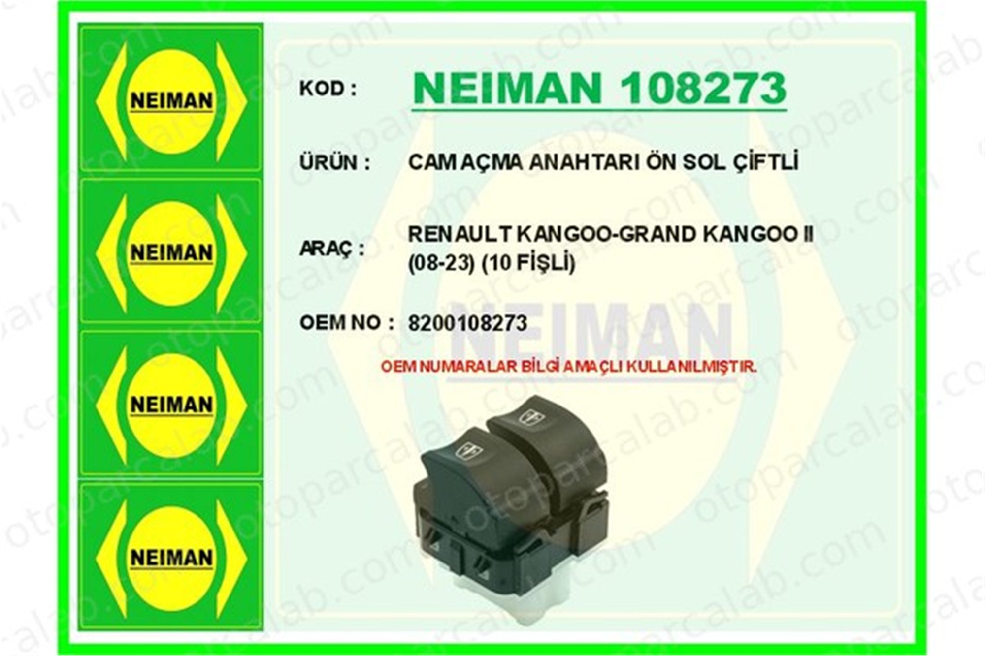 BESCHER 108273 Cam Açma Düğmesi Ön Sol RENAULT KANGOO / GRAND KANGOO II KANGOO Express 8200108273