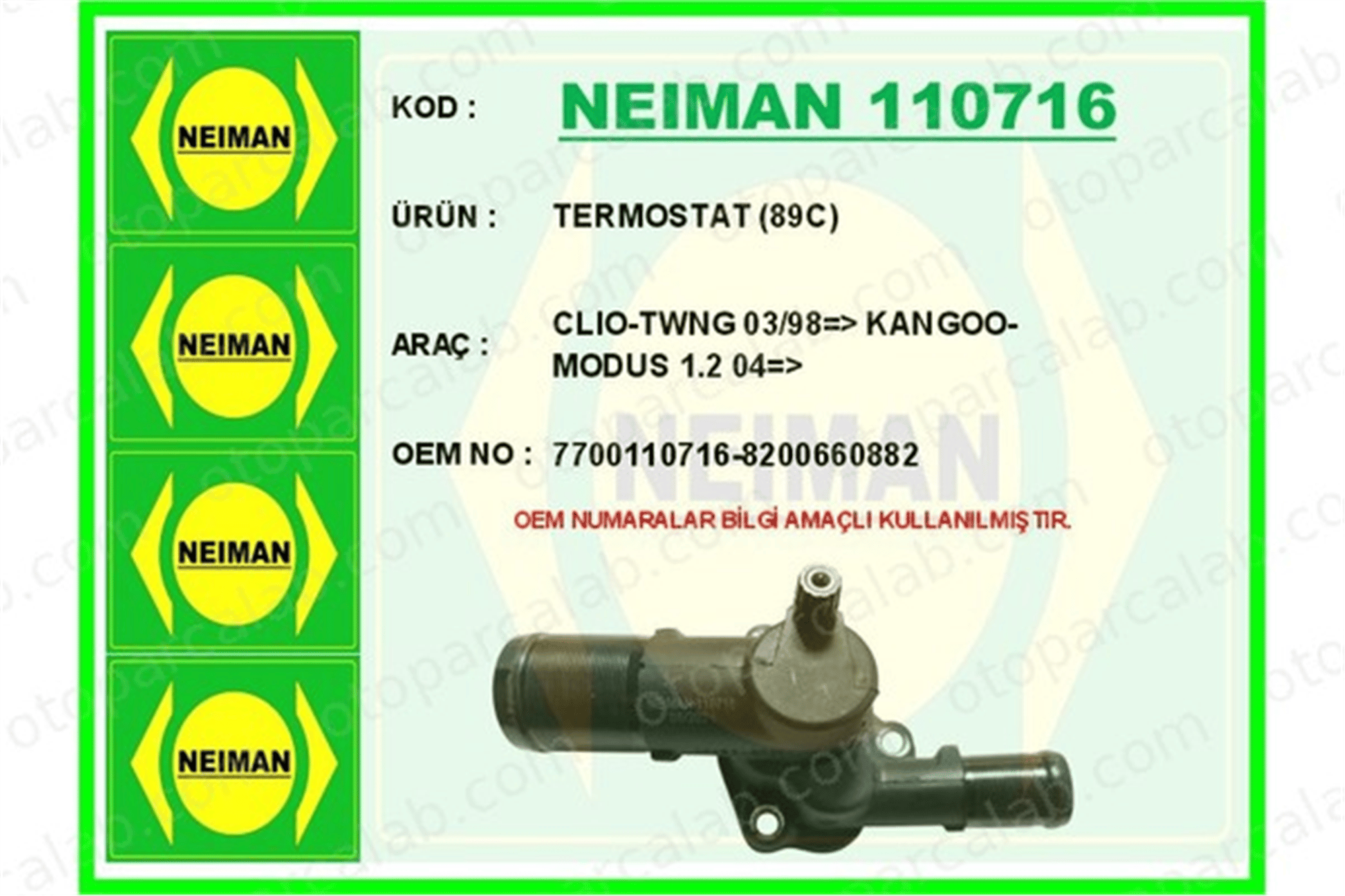 BESCHER 110716 Termostat 89 °C RENAULT CLIO III TWINGO II 7700110716 8200660882