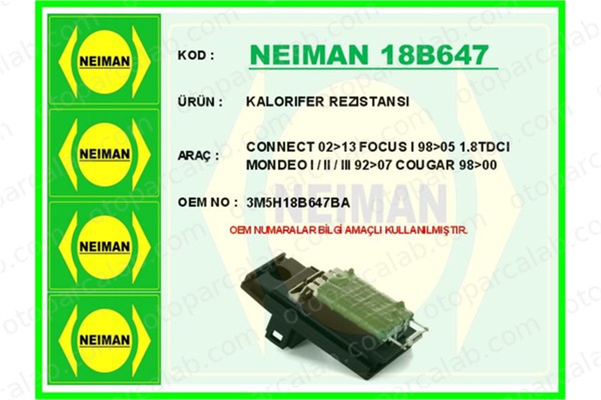 BESCHER 18B647 Kalorifer Rezistansı FORD MONDEO III MONDEO III Sedan 3M5H18B647BA 1012450