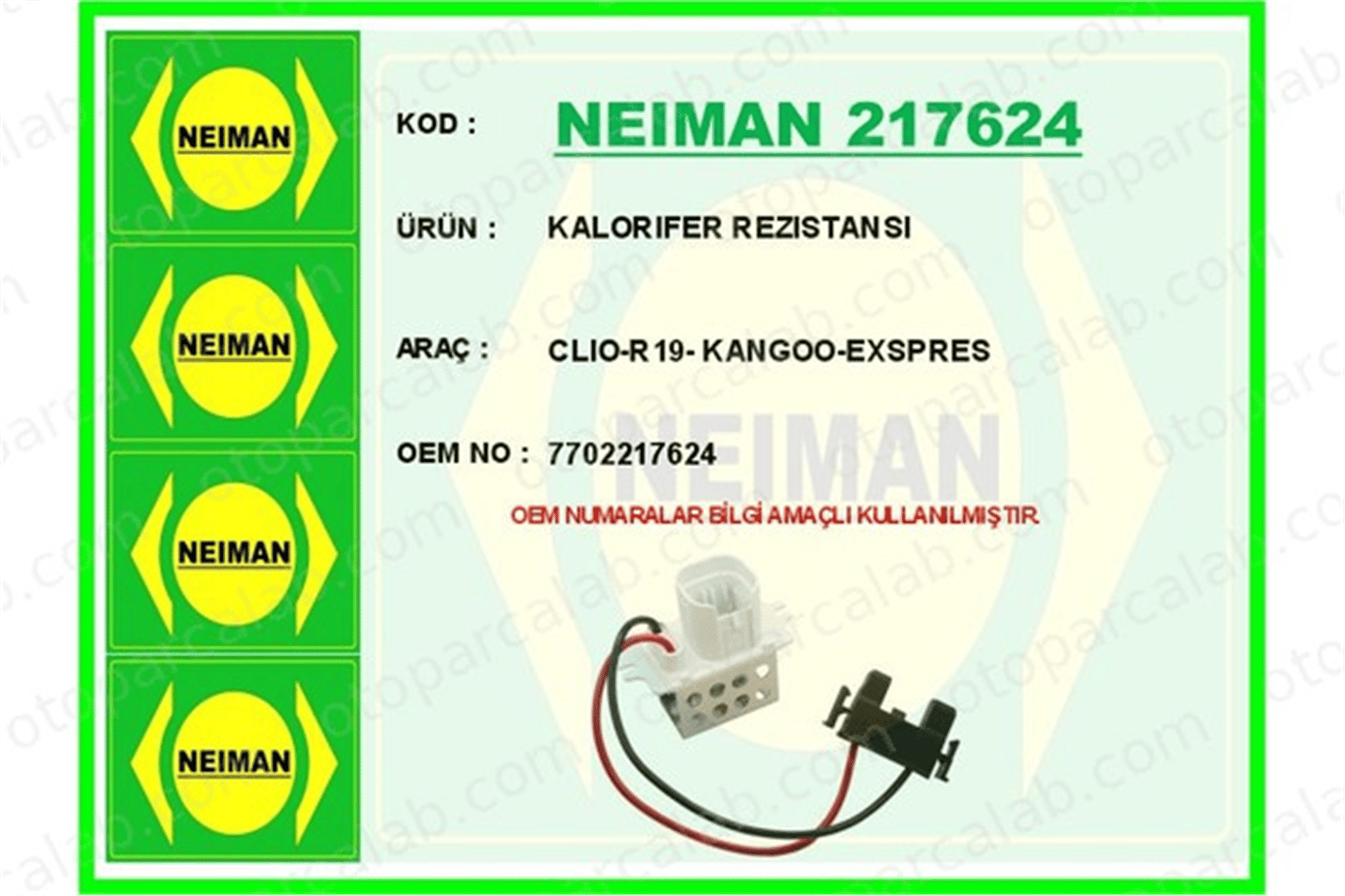 BESCHER 217624 Kalorifer Rezistansı RENAULT KANGOO Express CLIO II 7702217624