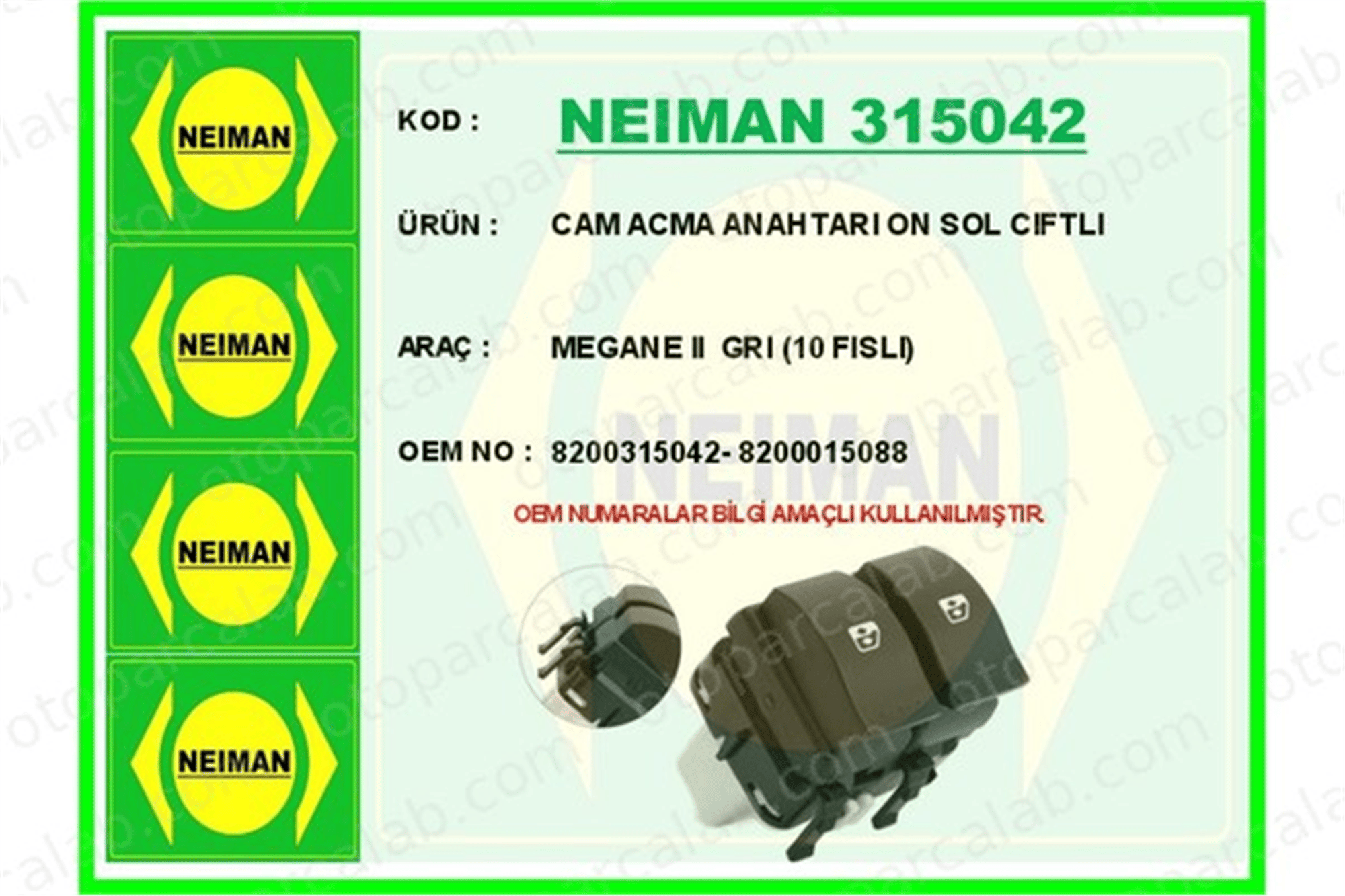 BESCHER 315042 Cam Açma Düğmesi Ön Sol RENAULT SCÉNIC II ESPACE IV 8200315042 8200015088
