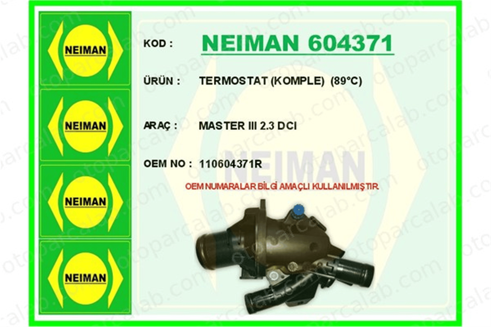 BESCHER 604371 Termostat 89 °C RENAULT MASTER III Panelvan/Van MASTER III Platform şasi 110604371R 110609356R