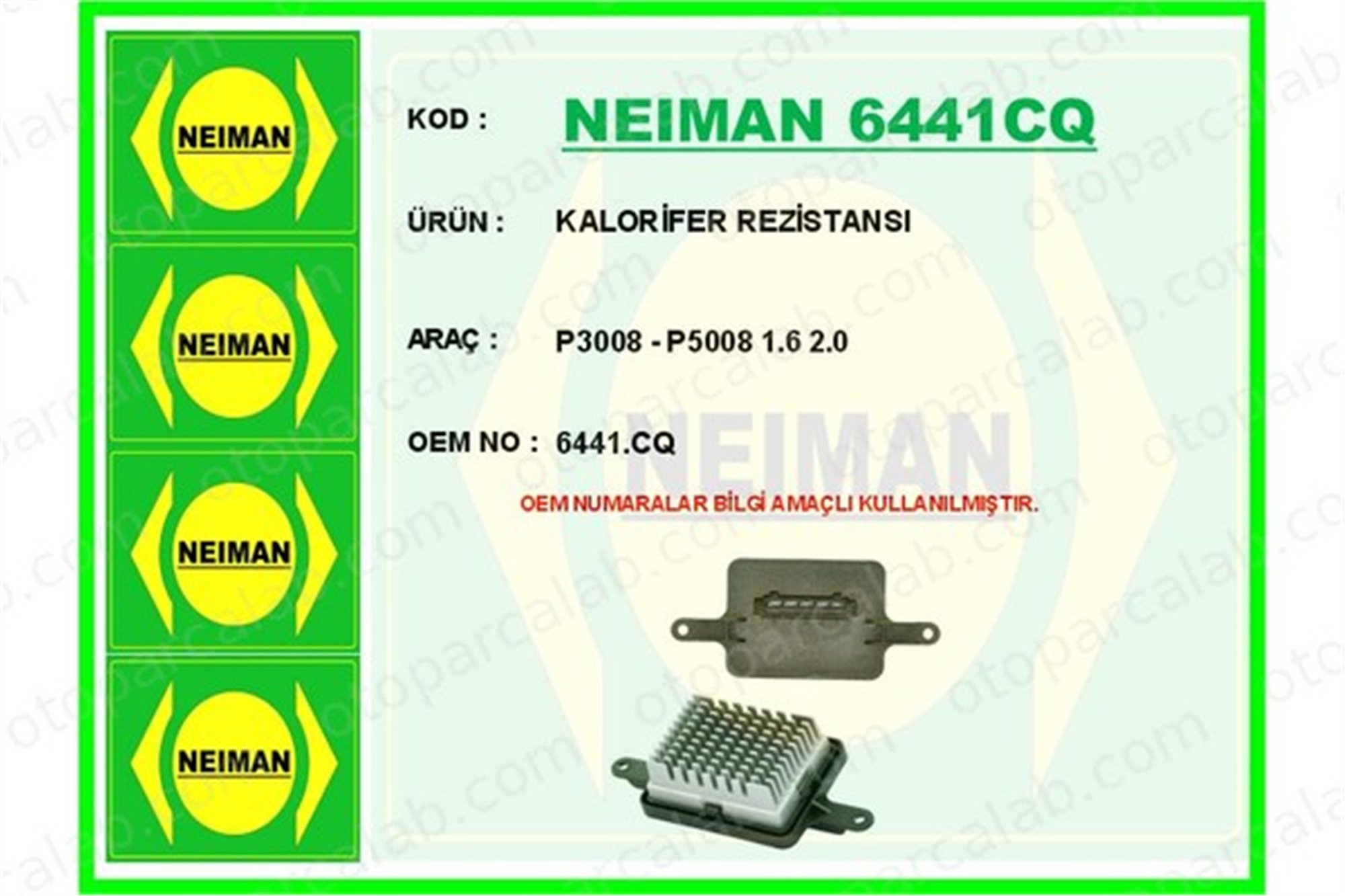 BESCHER 6441CQ Kalorifer Rezistansı PEUGEOT 3008 MPV 5008 6441CQ