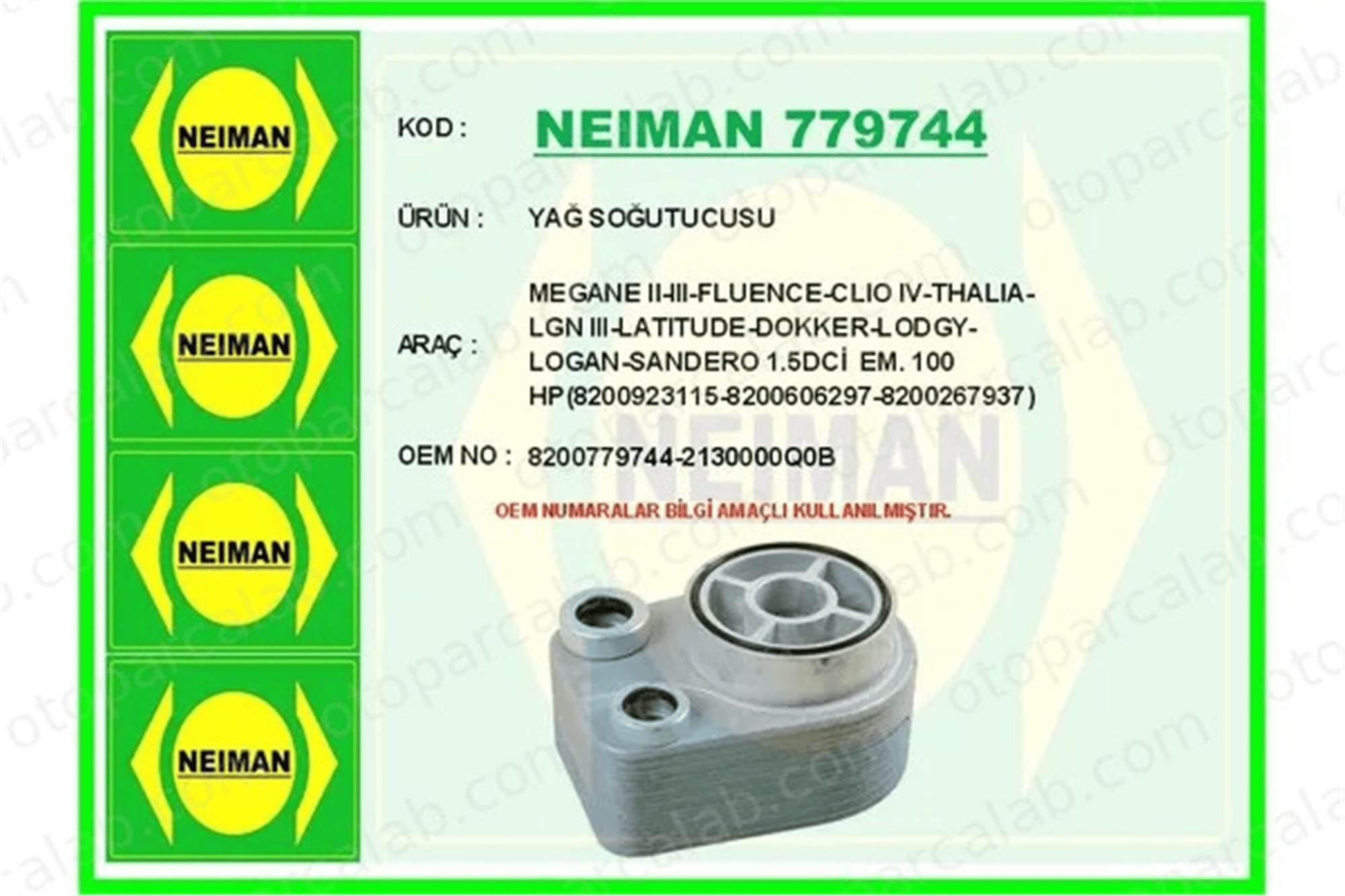 BESCHER 779744 Motor Yağ Soğutucu DACIA DUSTER RENAULT KANGOO Express 8200779744 2130000Q0B