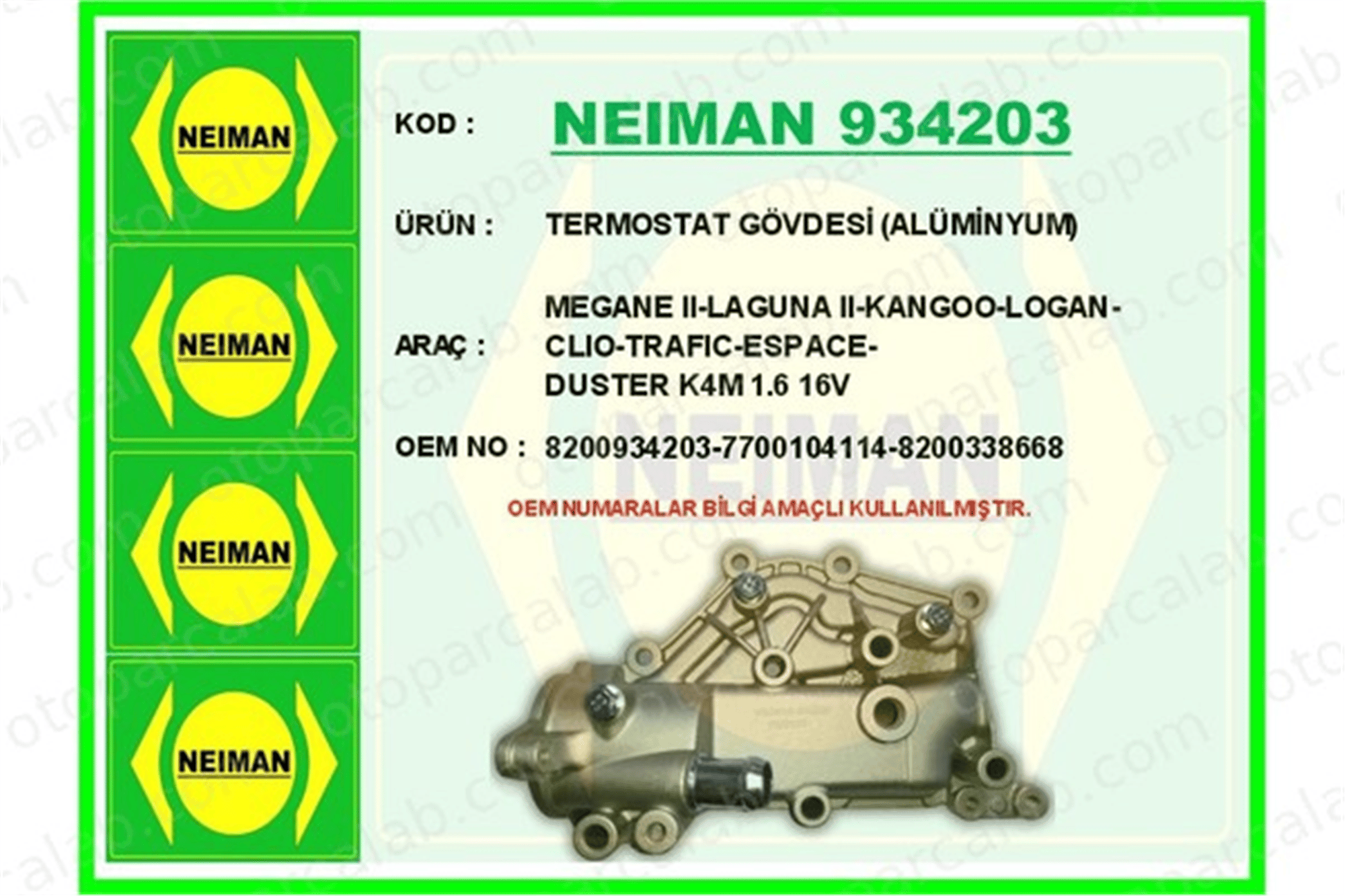 BESCHER 934203 Termostat Gövdesi RENAULT LAGUNA II Grandtour MEGANE II 8200934203 7700104114