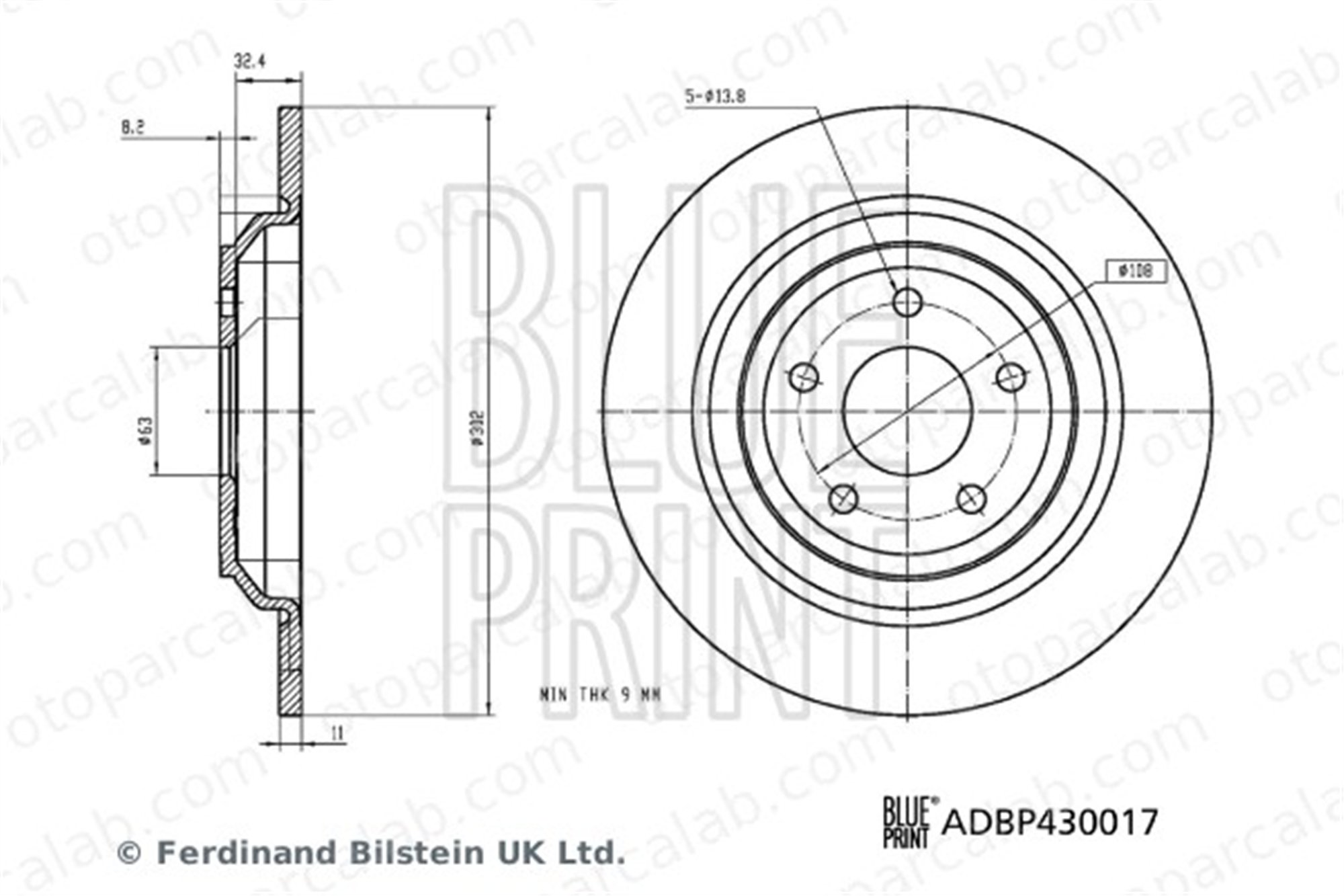 BLUE PRINT ADBP430017 Fren Disk Ayna Arka Sağ ve Sol FORD FOCUS IV FOCUS IV Turnier JX612A315BEA 1936154