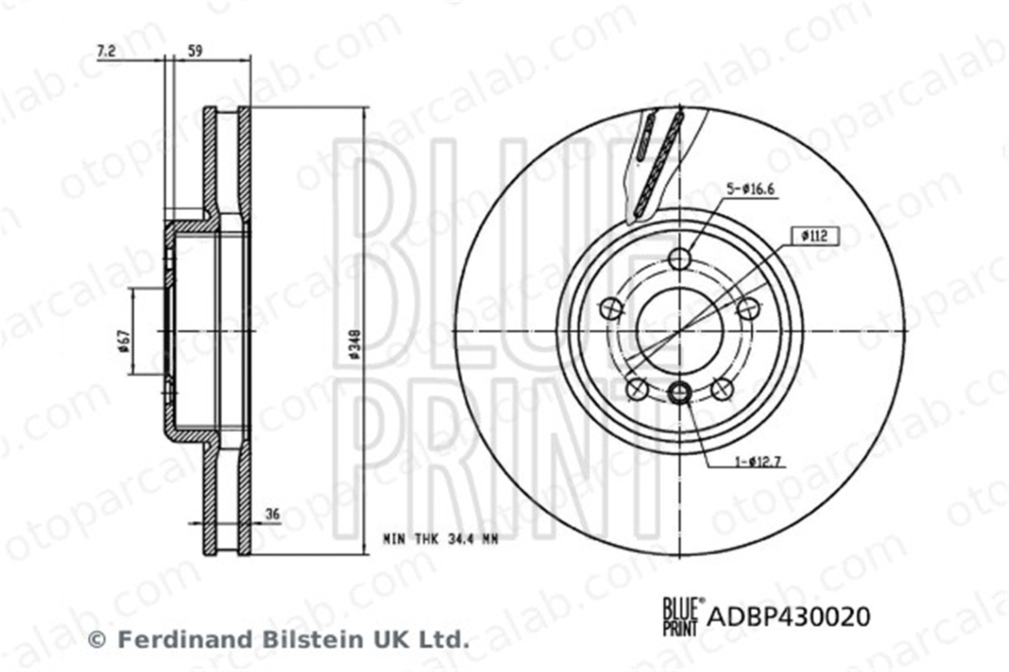 BLUE PRINT ADBP430020 Fren Disk Ayna Ön Sol BMW 5 5 Touring 3411686091 34106880075