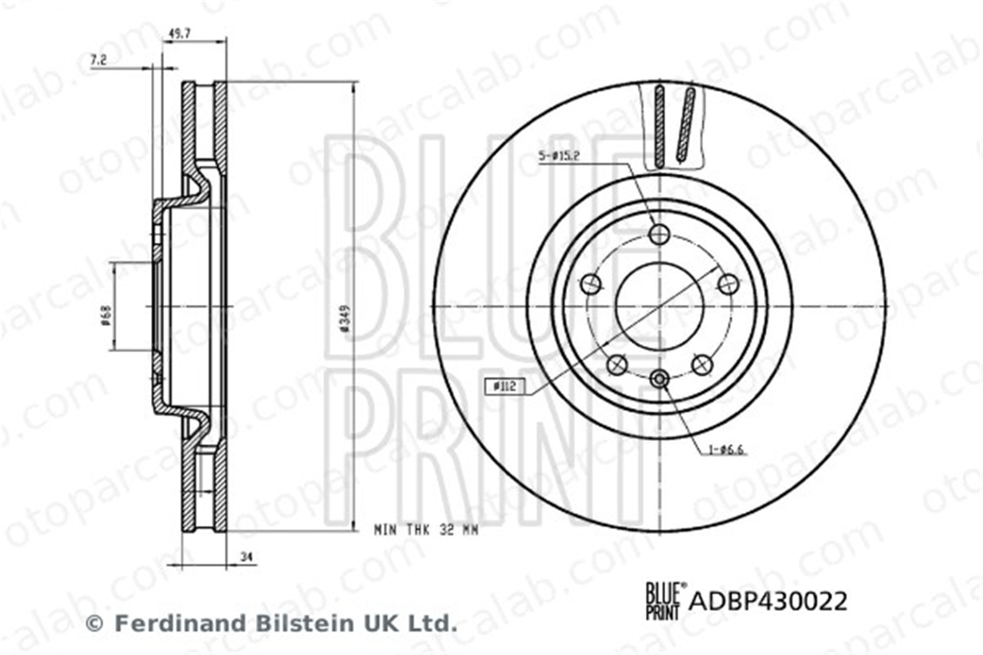 BLUE PRINT ADBP430022 Fren Disk Ayna Ön Sağ ve Sol AUDI A6 C8 A6 C8 Avant 4M0615301AB 4M0615301AN