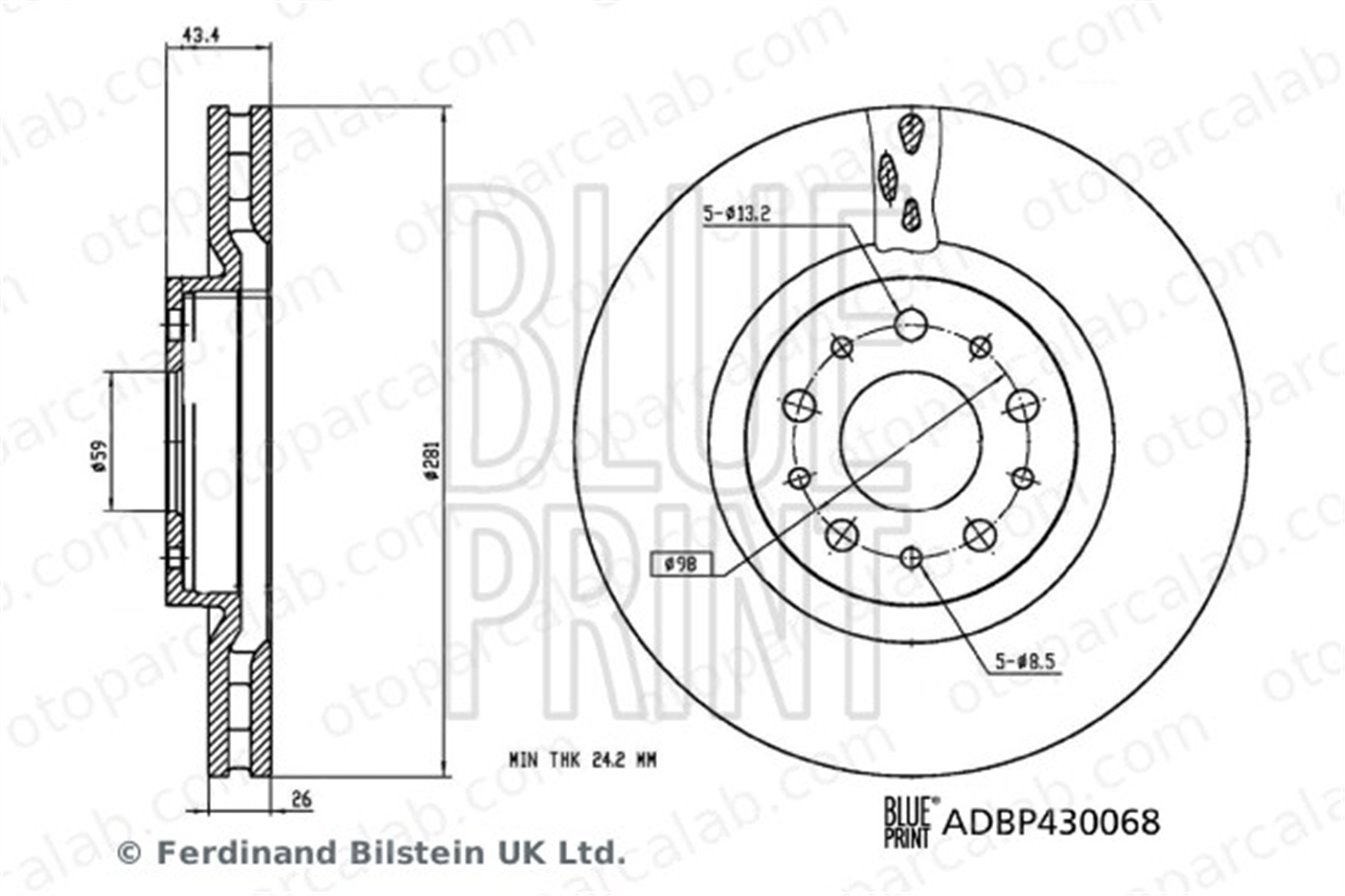 BLUE PRINT ADBP430068 Fren Disk Ayna Ön Sağ ve Sol FIAT TIPO Hatchback TIPO Station wagon 52017292 52017293