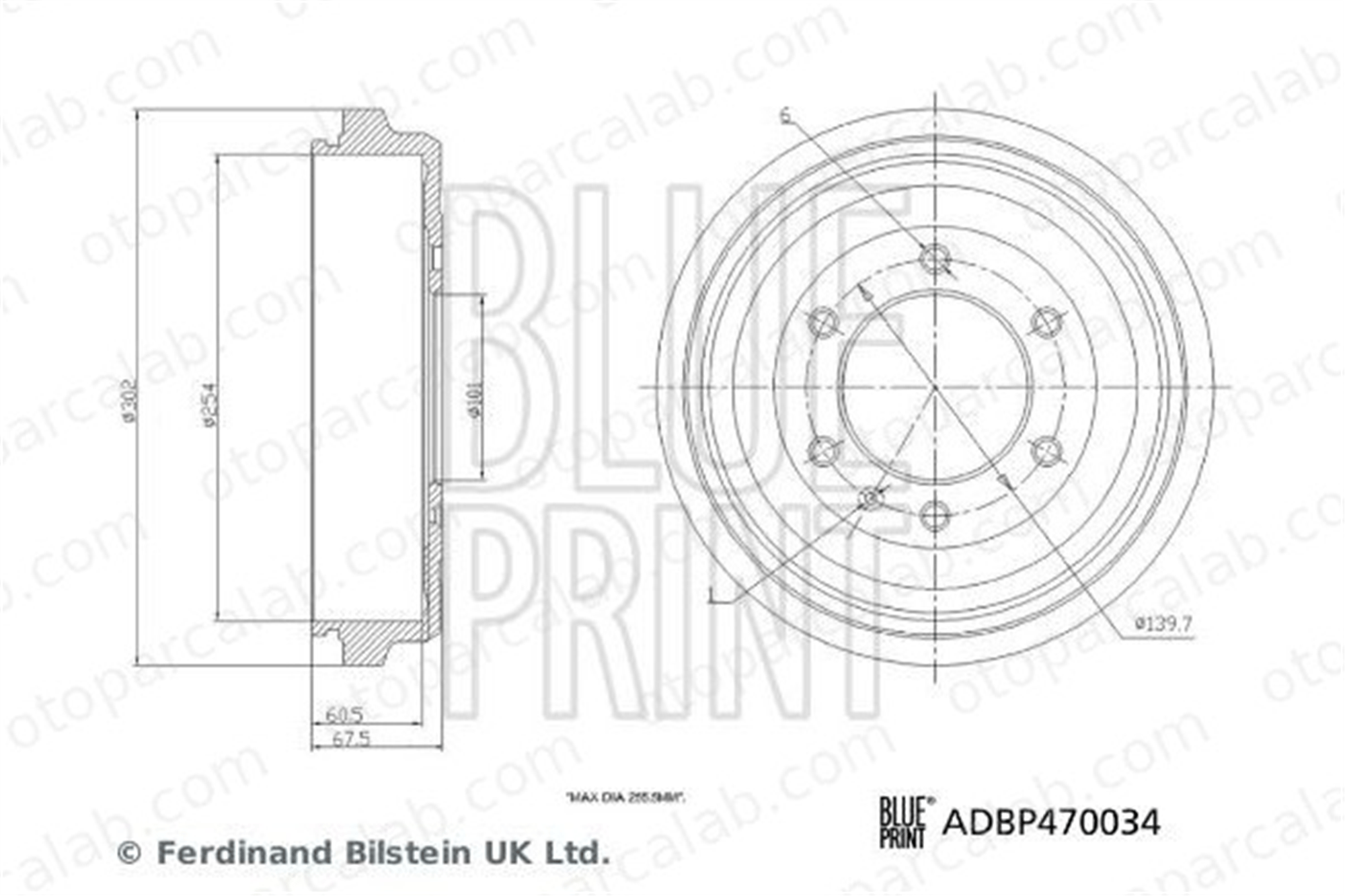 BLUE PRINT ADBP470034 Kampana Arka Sağ veya Sol ISUZU D-MAX I 8973605050