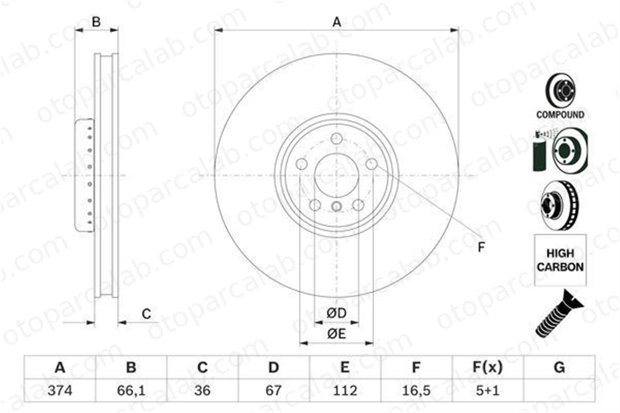 BOSCH 0 986 479 F54 Fren Disk Ayna Ön Sağ ve Sol BMW 6 Gran Turismo 7 34106875284 34106880078