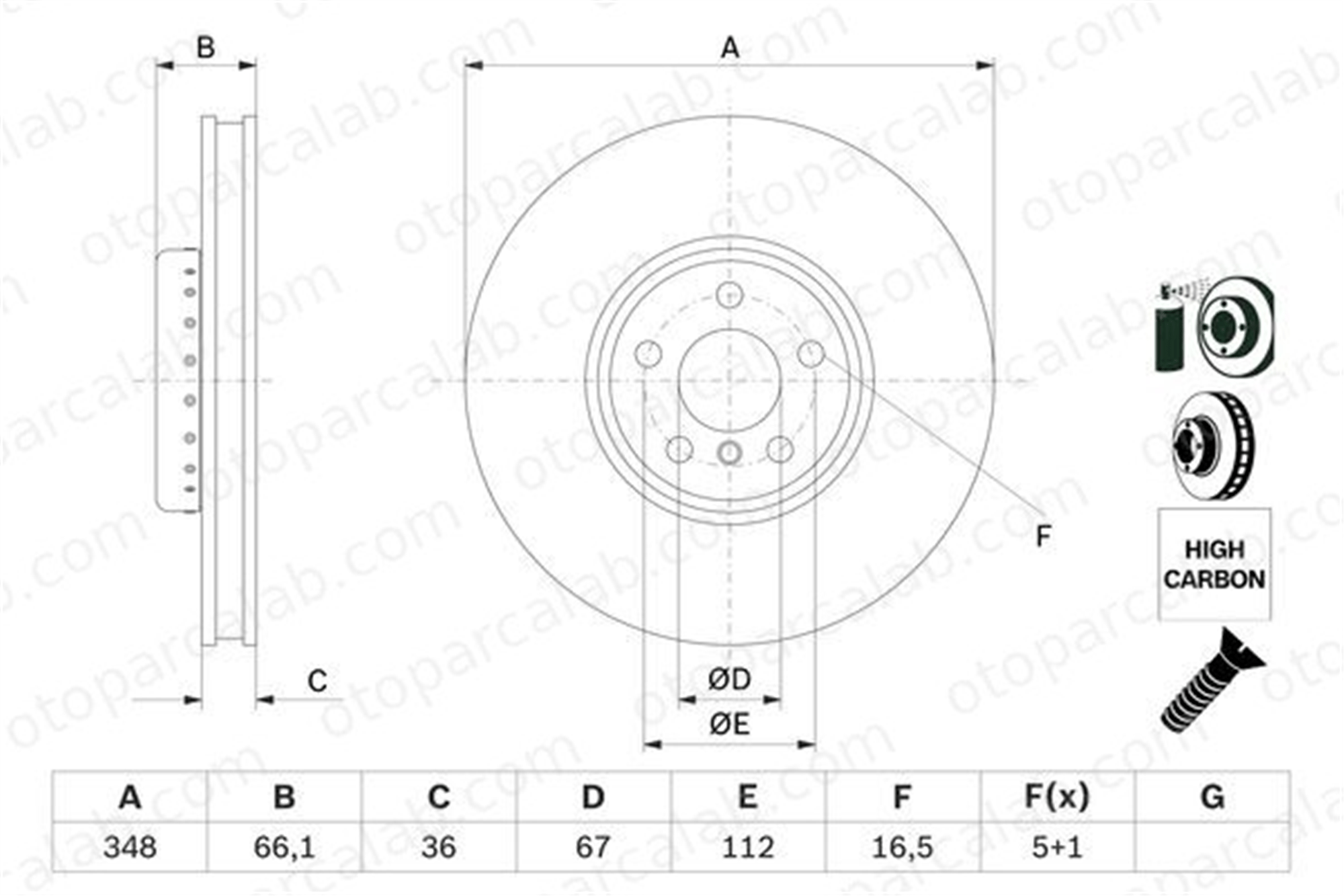 BOSCH 0 986 479 F59 Fren Disk Ayna Ön Sağ BMW 5 5 Touring 34106880076 34107915322