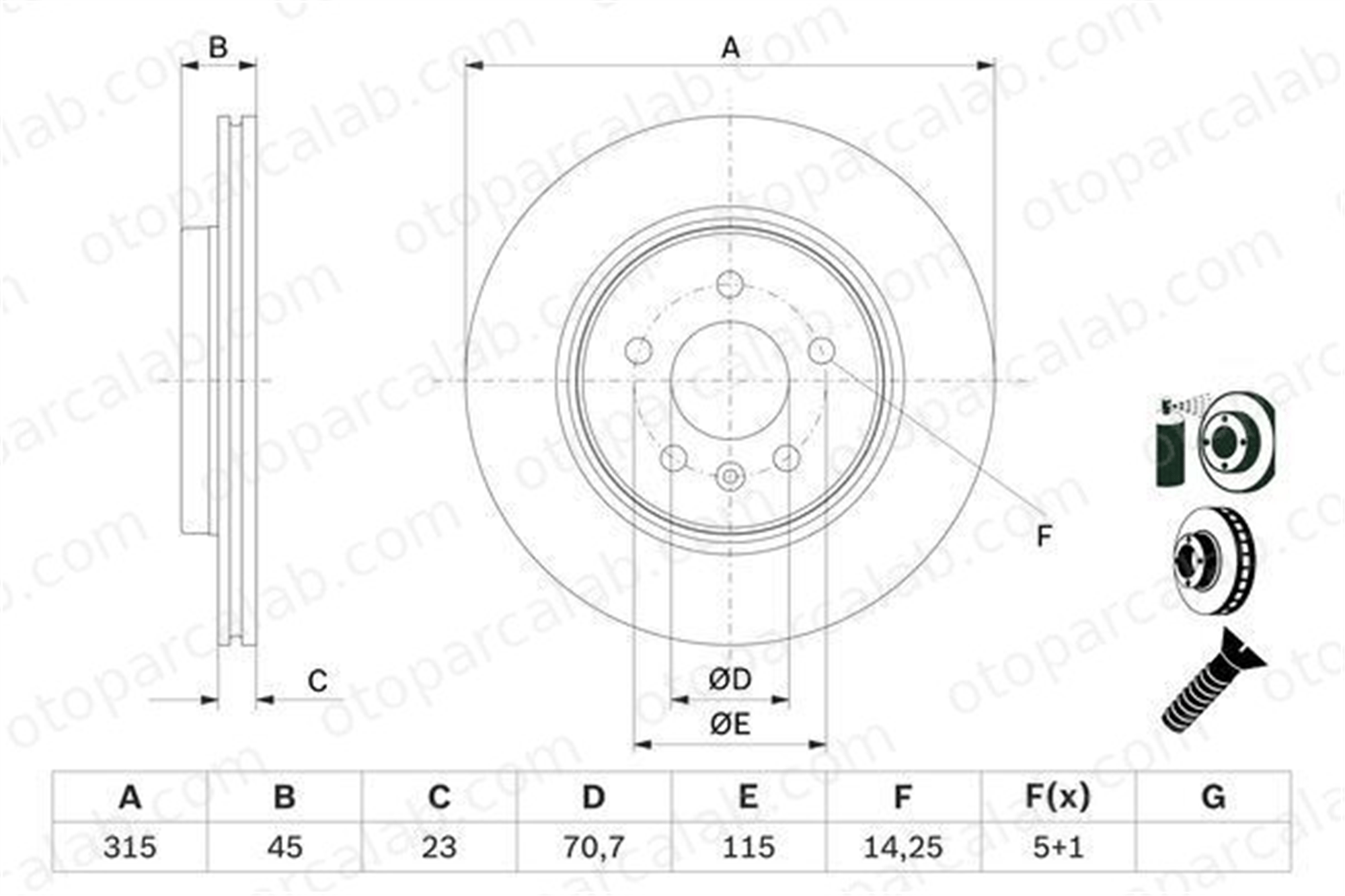 BOSCH 0 986 479 F85 Fren Disk Ayna Arka Sağ ve Sol OPEL INSIGNIA B Grand Sport INSIGNIA B Sports Tourer 13521009 13595816