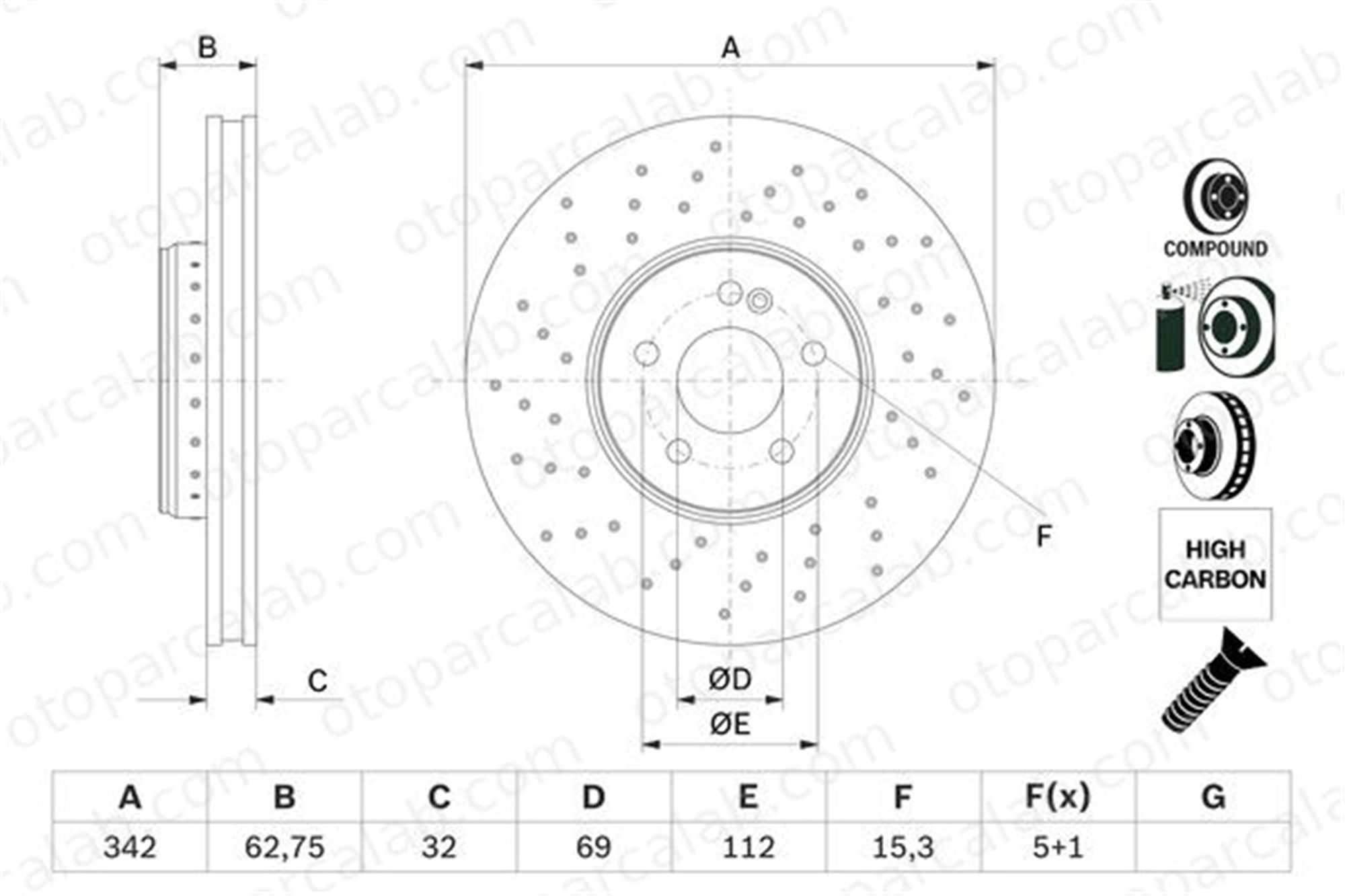 BOSCH 0 986 479 G40 Fren Disk Ayna Ön Sağ ve Sol MERCEDES-BENZ C-SERISI C-SERISI T-Model A0004212212 4212212
