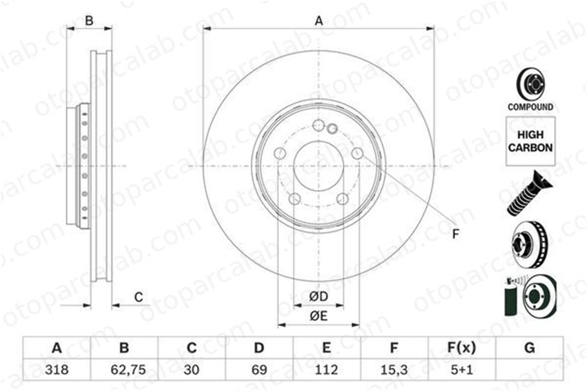 BOSCH 0 986 479 G42 Fren Disk Ayna Ön Sağ ve Sol MERCEDES-BENZ SL 190 4212612 A0004212612
