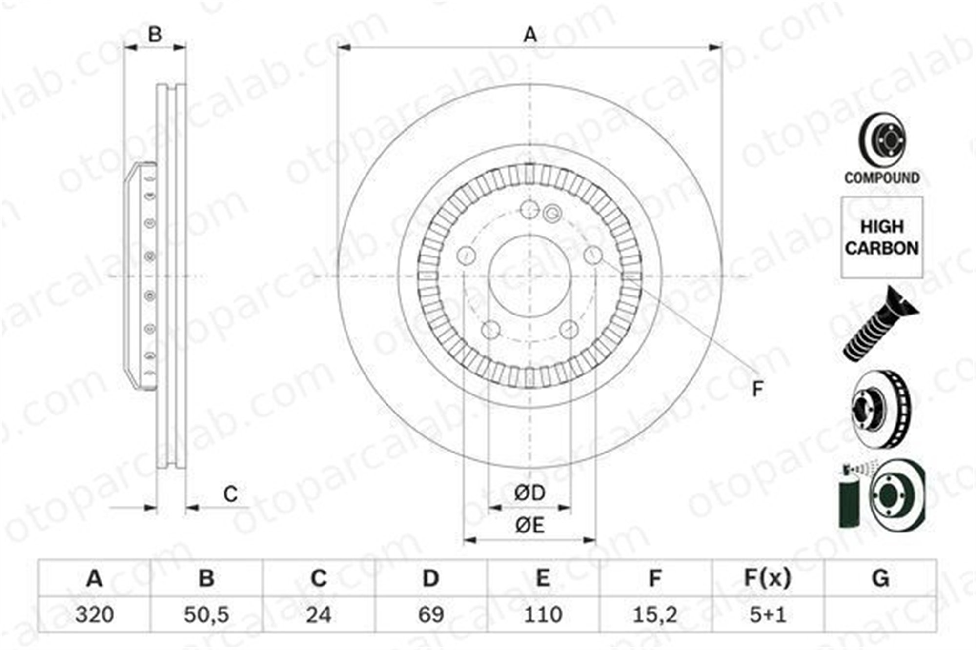 BOSCH 0 986 479 H39 Fren Disk Ayna Arka Sağ ve Sol MERCEDES-BENZ S-SERISI S-SERISI Coupe A2224200472 2224200472