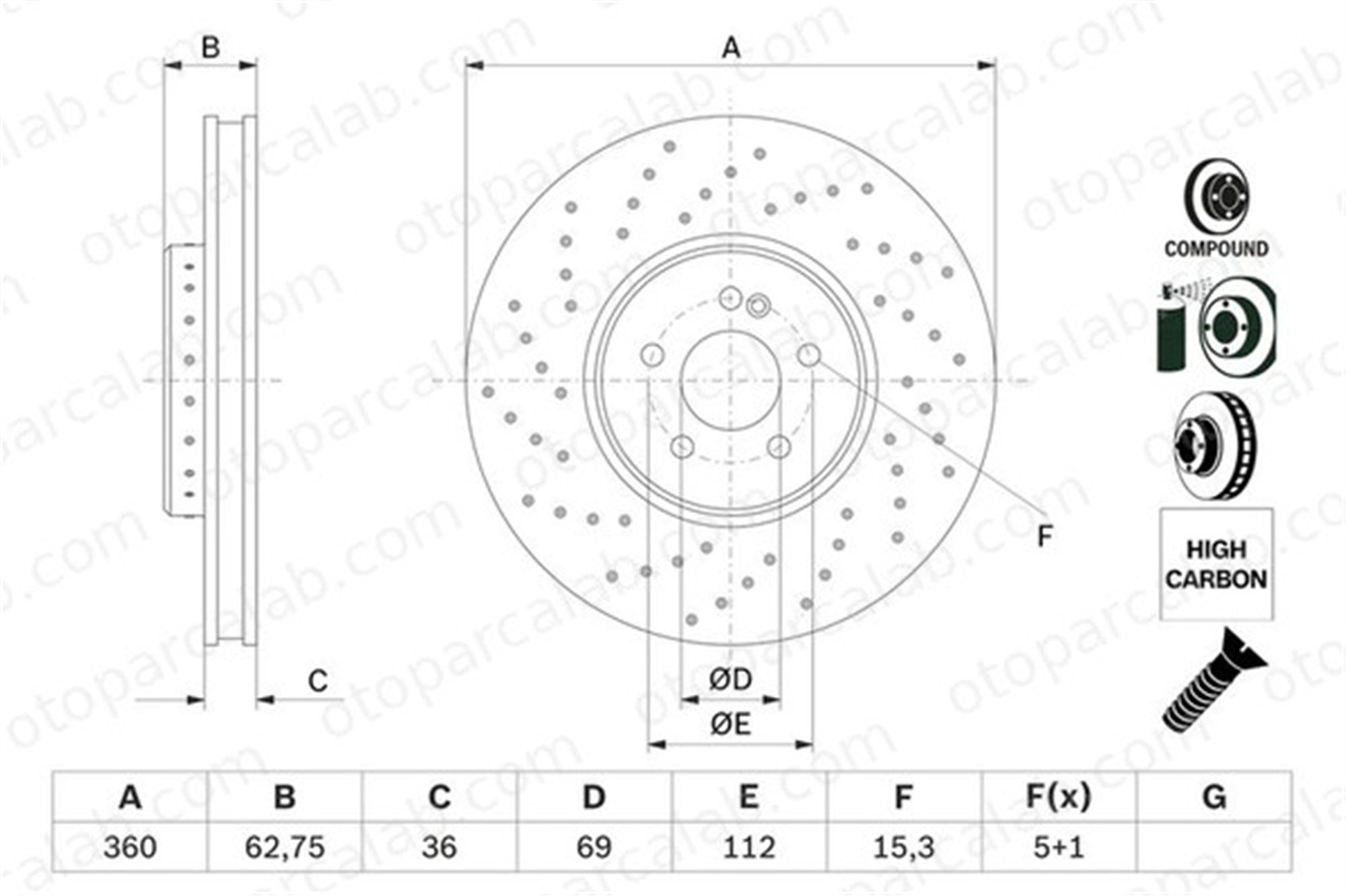 BOSCH 0 986 479 H42 Fren Disk Ayna Ön Sağ ve Sol MERCEDES-BENZ GLC Coupe GLC 4212312 A0004212312