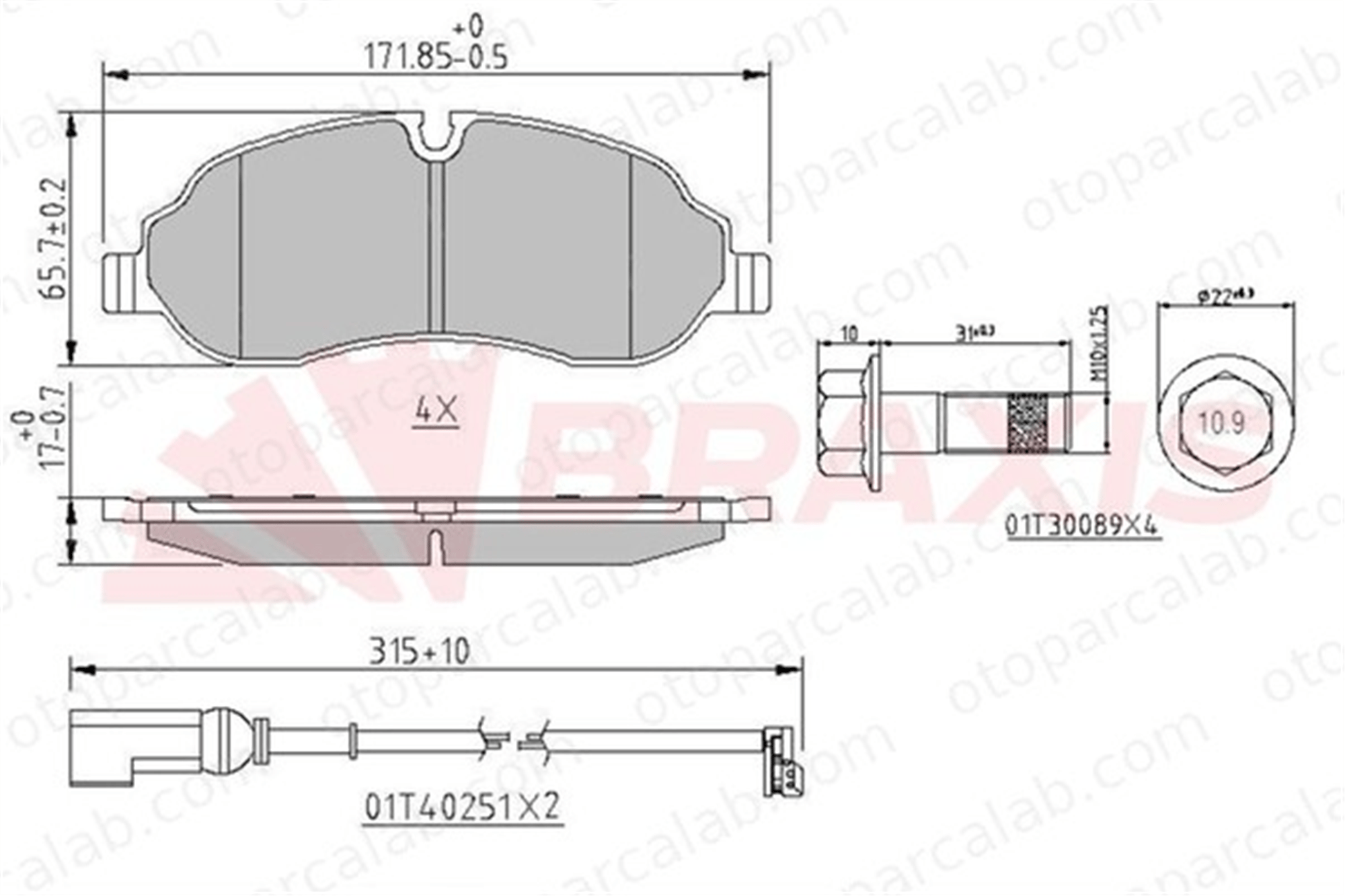 BRAXIS AA0619 Fren Disk Balata Ön veya Arka FORD TRANSIT V363 Platform şasi TRANSIT V363 Panelvan/Van BK212K021AC 2391870