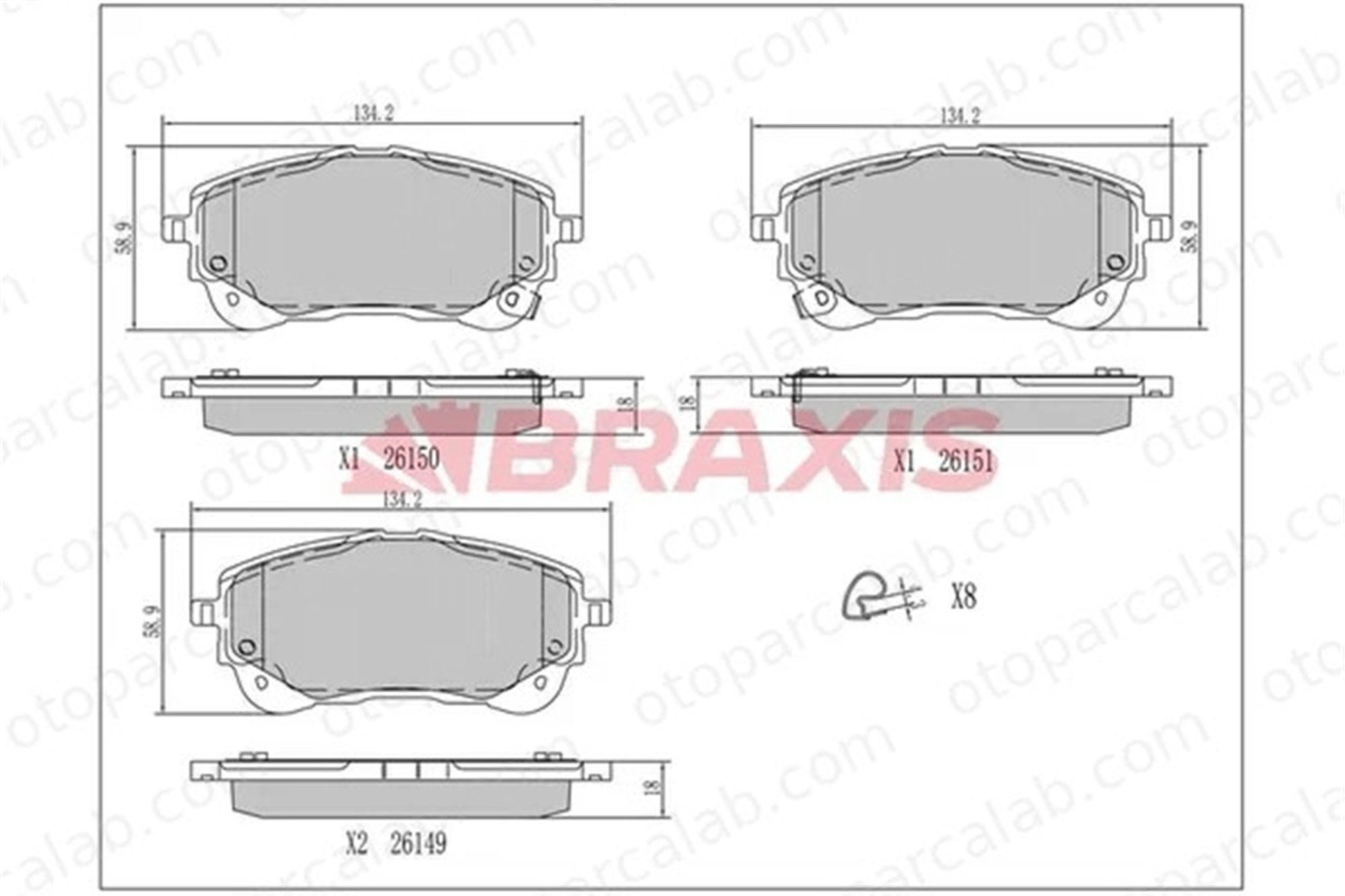 BRAXIS AA0785 Fren Disk Balata Ön TOYOTA COROLLA Sedan COROLLA Hatchback 446502470 0446502470