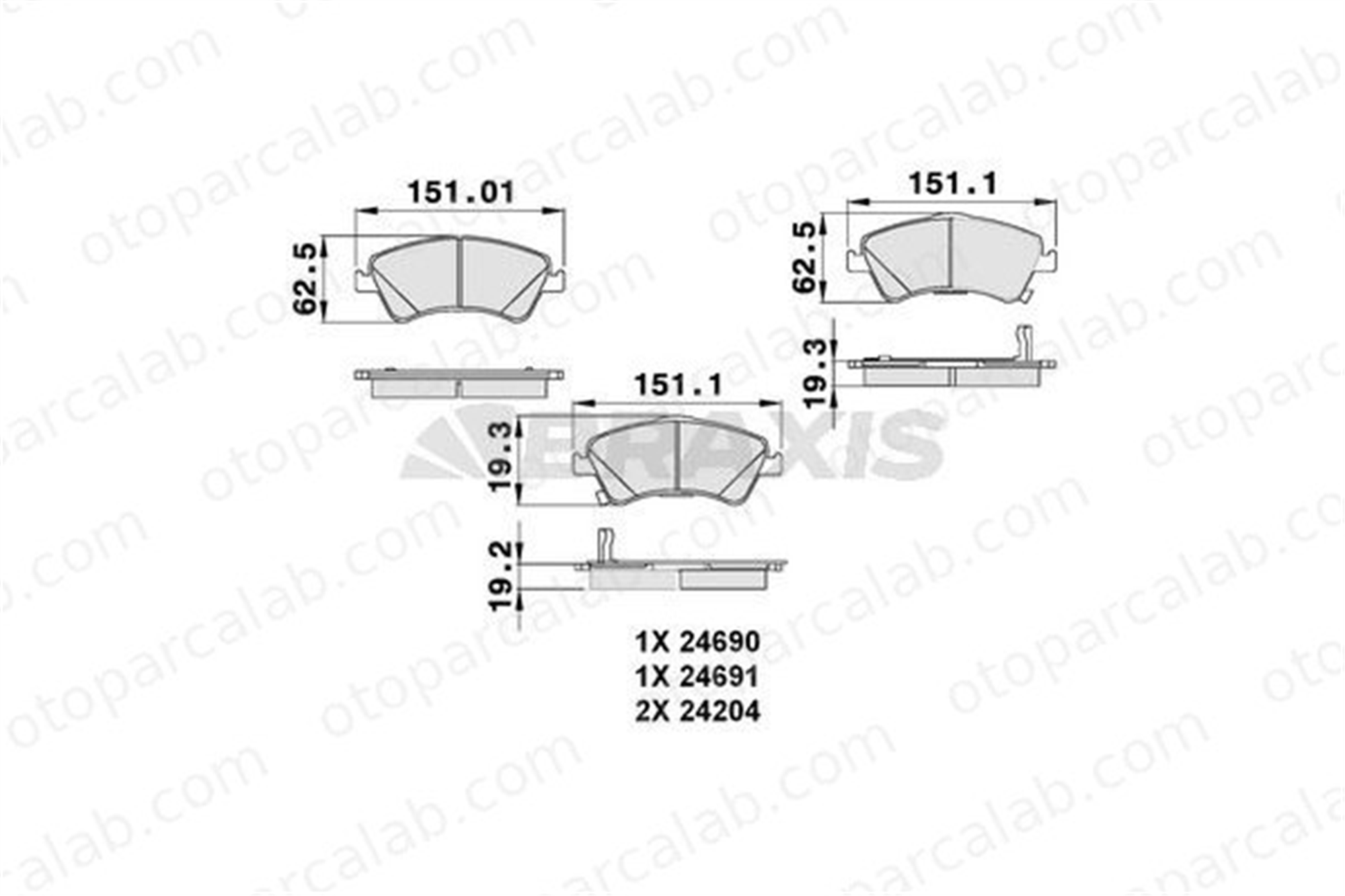 BRAXIS AB0131 Fren Disk Balata Ön TOYOTA AVENSIS Sedan AVENSIS Station wagon 44650F010 04465-0F010