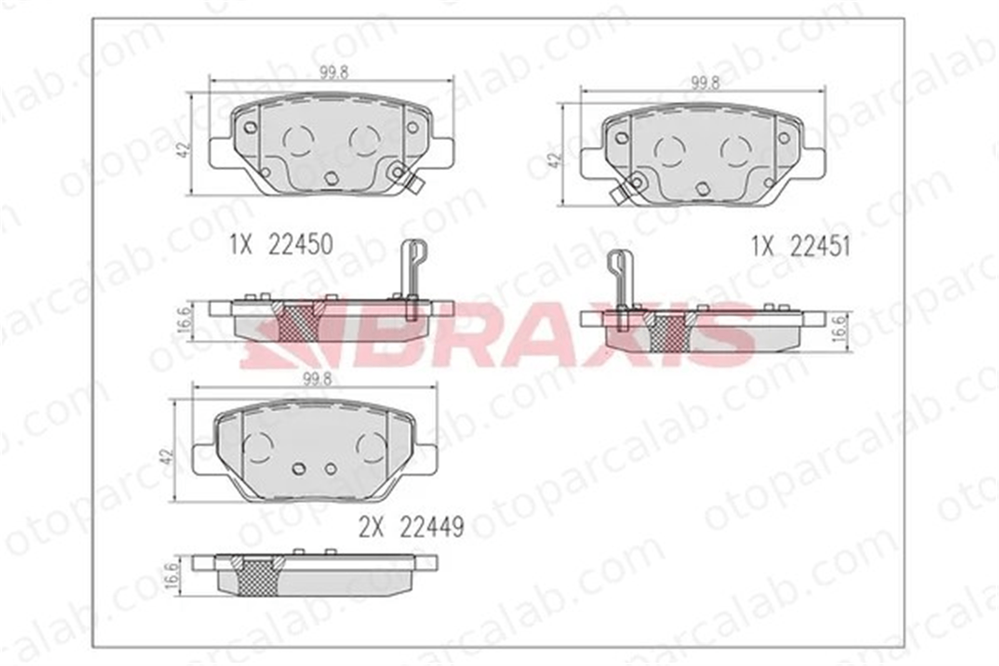 BRAXIS AB0609 Fren Disk Balata Arka FIAT TIPO Hatchback TIPO Station wagon 77367717
