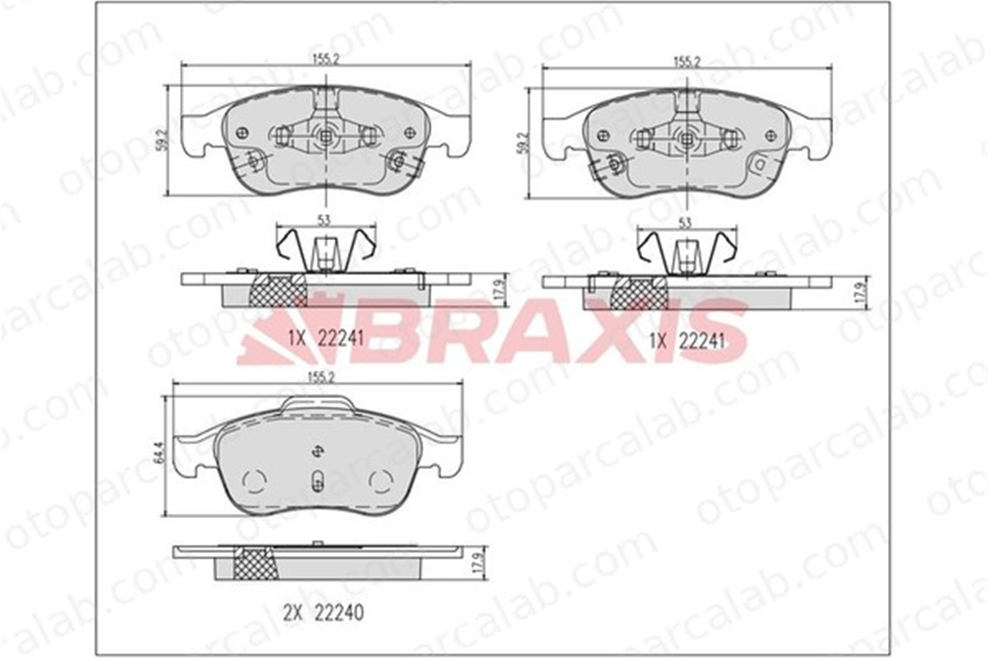 BRAXIS AB0641 Fren Disk Balata Ön FIAT 500X JEEP RENEGADE SUV 77367213 77368048