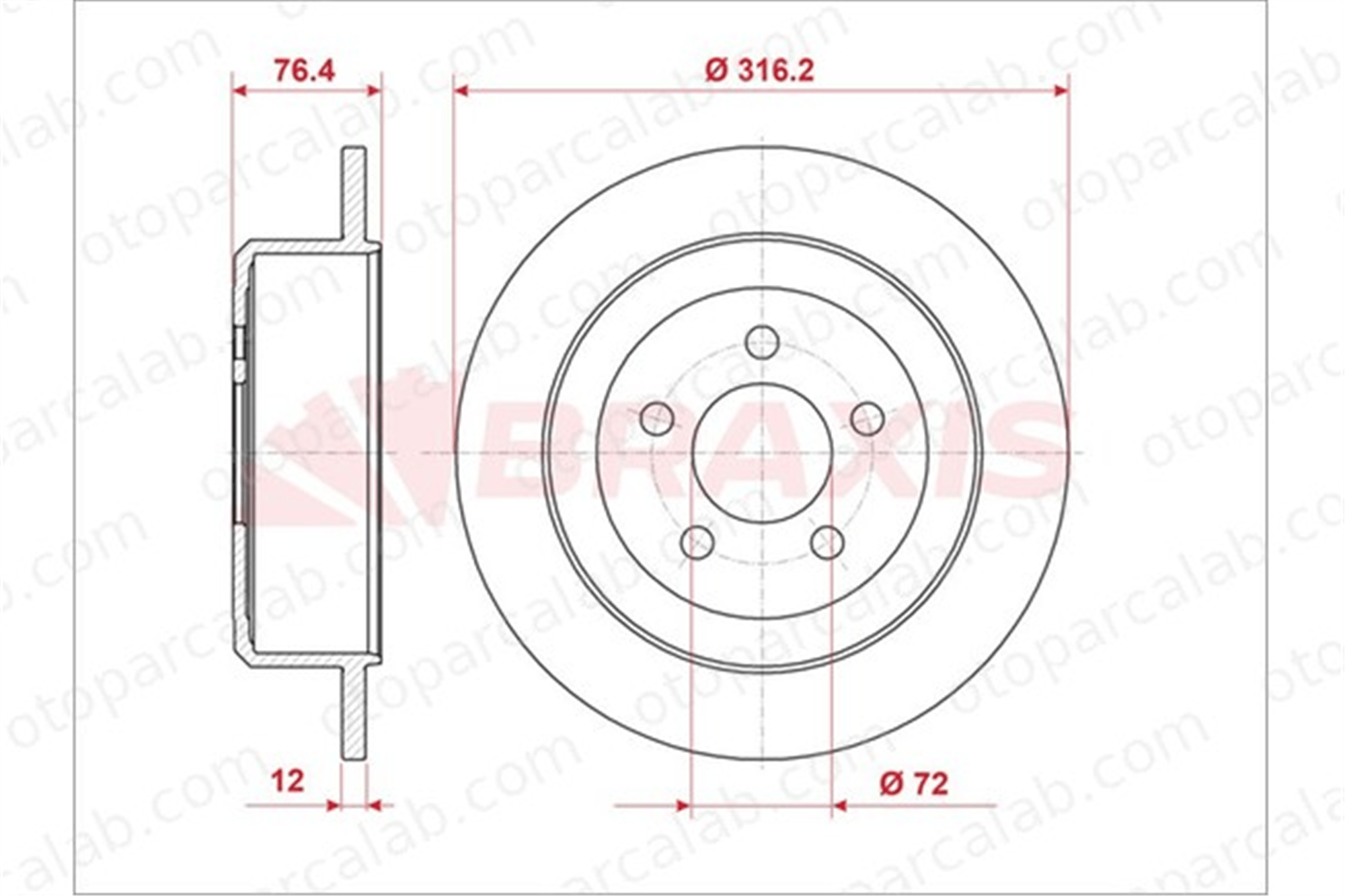 BRAXIS AE0888 Fren Disk Ayna Arka Sağ ve Sol DODGE NITRO JEEP CHEROKEE 52129250AA