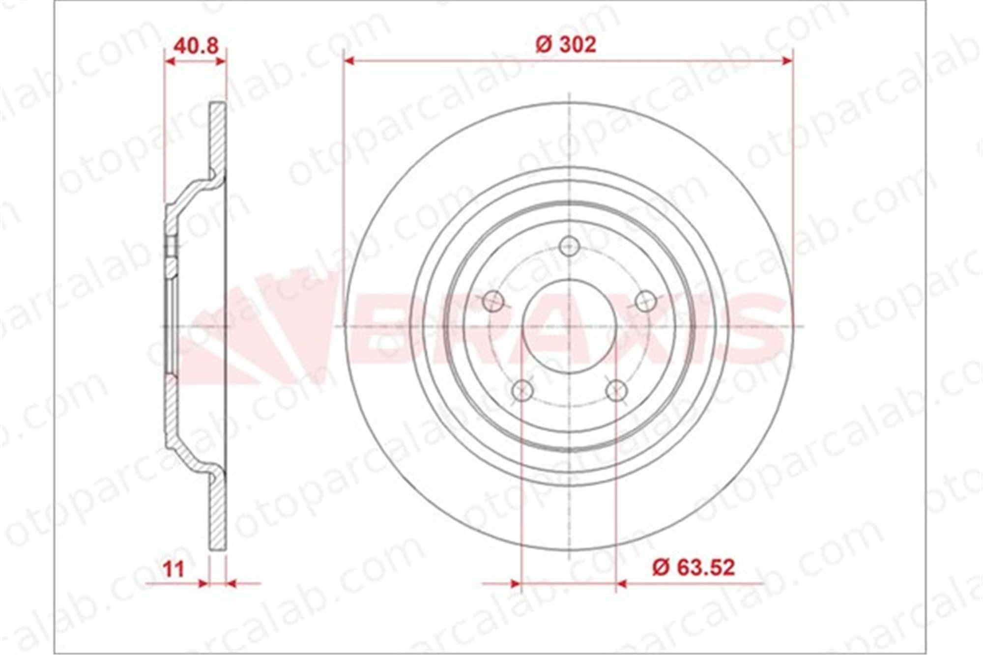 BRAXIS AE1012 Fren Disk Ayna Arka Sağ ve Sol FORD FOCUS III Turnier FOCUS III 1936154