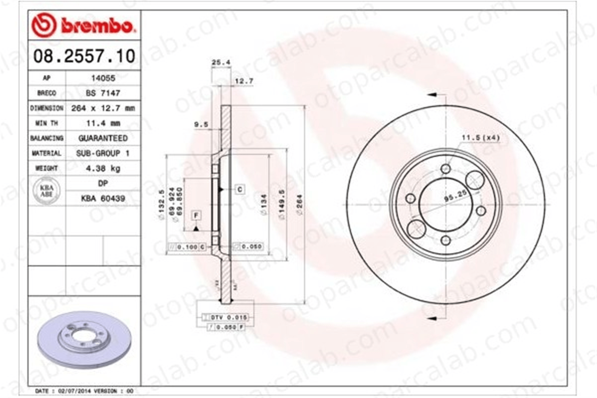 BREMBO 08.2557.10 Fren Disk Ayna Arka Sağ ve Sol JAGUAR XJ E-TYPE 2+2 C46113 C20326