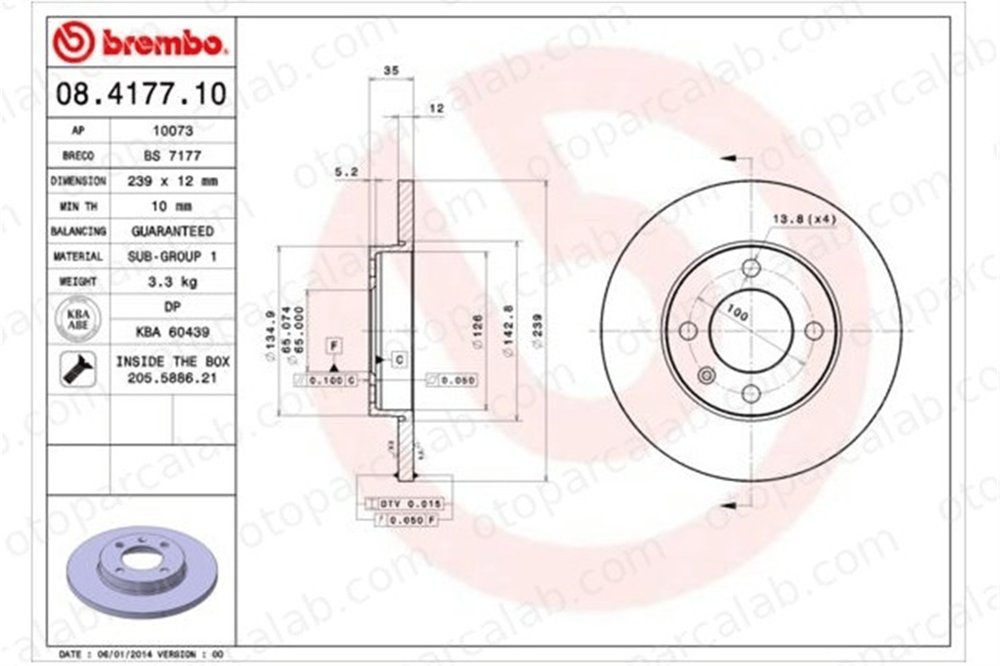 BREMBO 08.4177.10 Fren Disk Ayna Ön Sağ ve Sol VW GOLF II JETTA II 321615301 171615301
