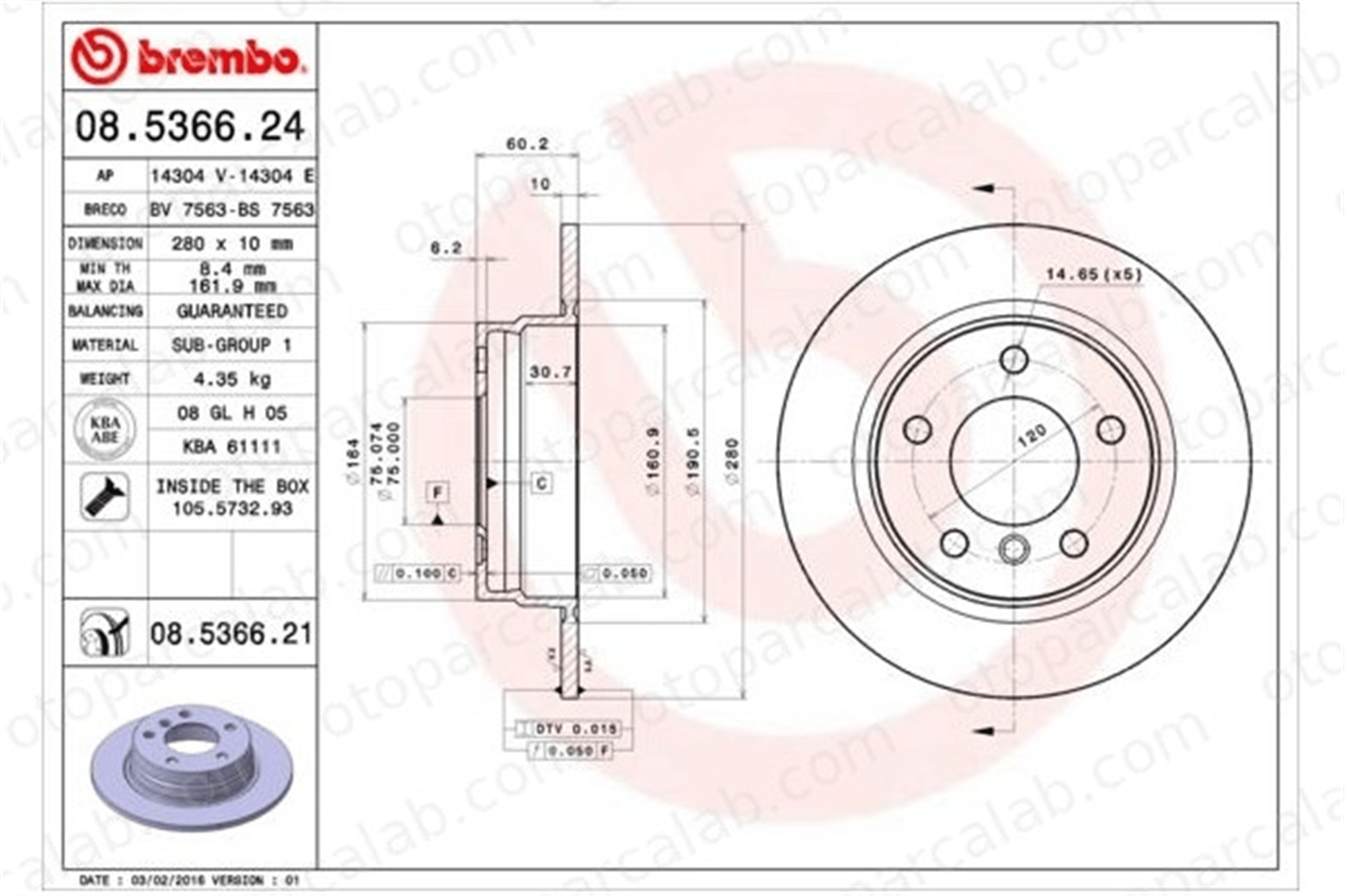 BREMBO 08.5366.21 Fren Disk Ayna Arka Sağ ve Sol BMW 3 3 Coupe 34216864051 31211158936