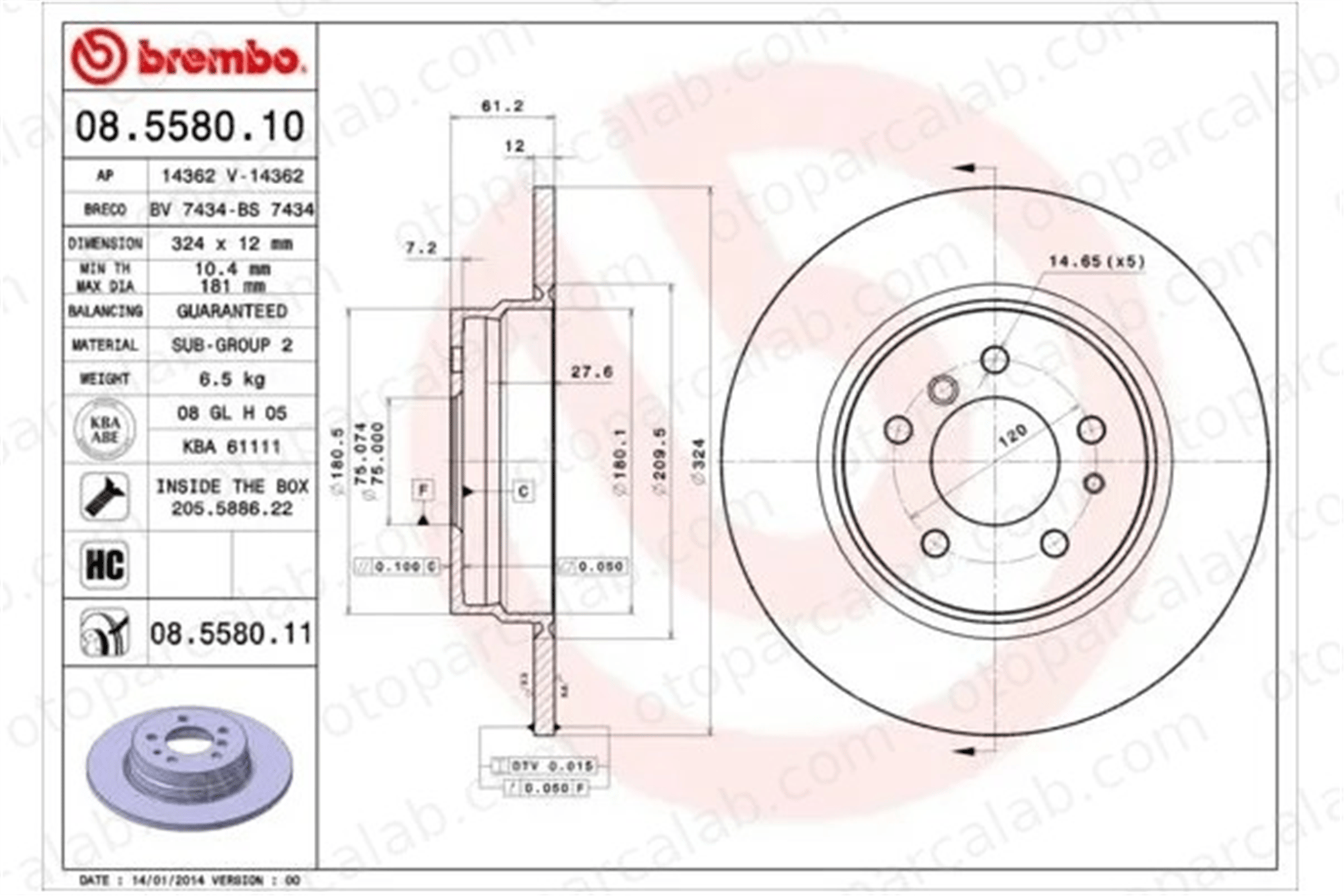 BREMBO 08.5580.11 Fren Disk Ayna Arka Sağ ve Sol BMW 7 8 34216757748 34211157953