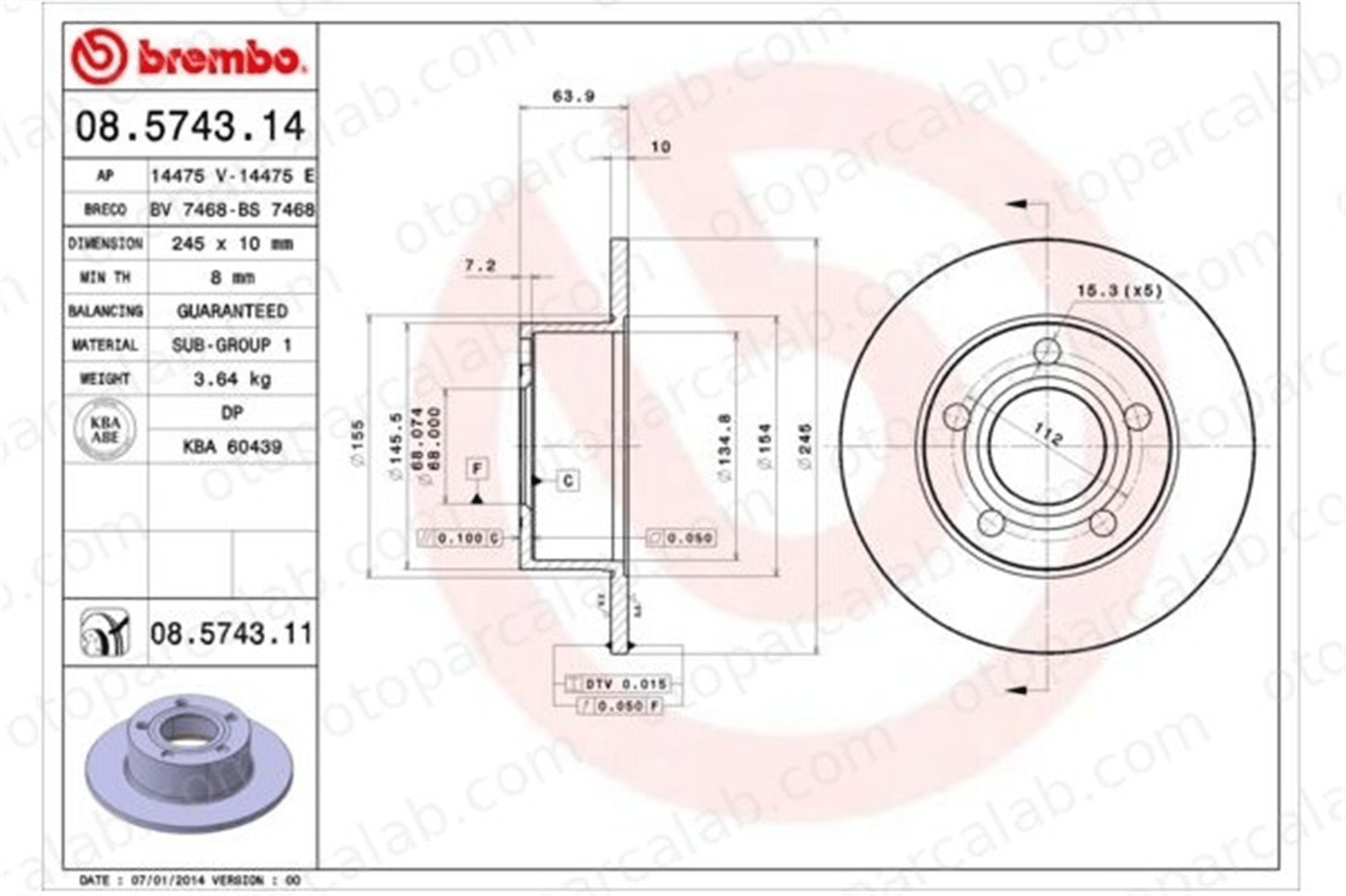 BREMBO 08.5743.11 Fren Disk Ayna Arka Sağ ve Sol AUDI A6 C5 Avant A6 C4 Avant 4A0615601A 4A0615301A