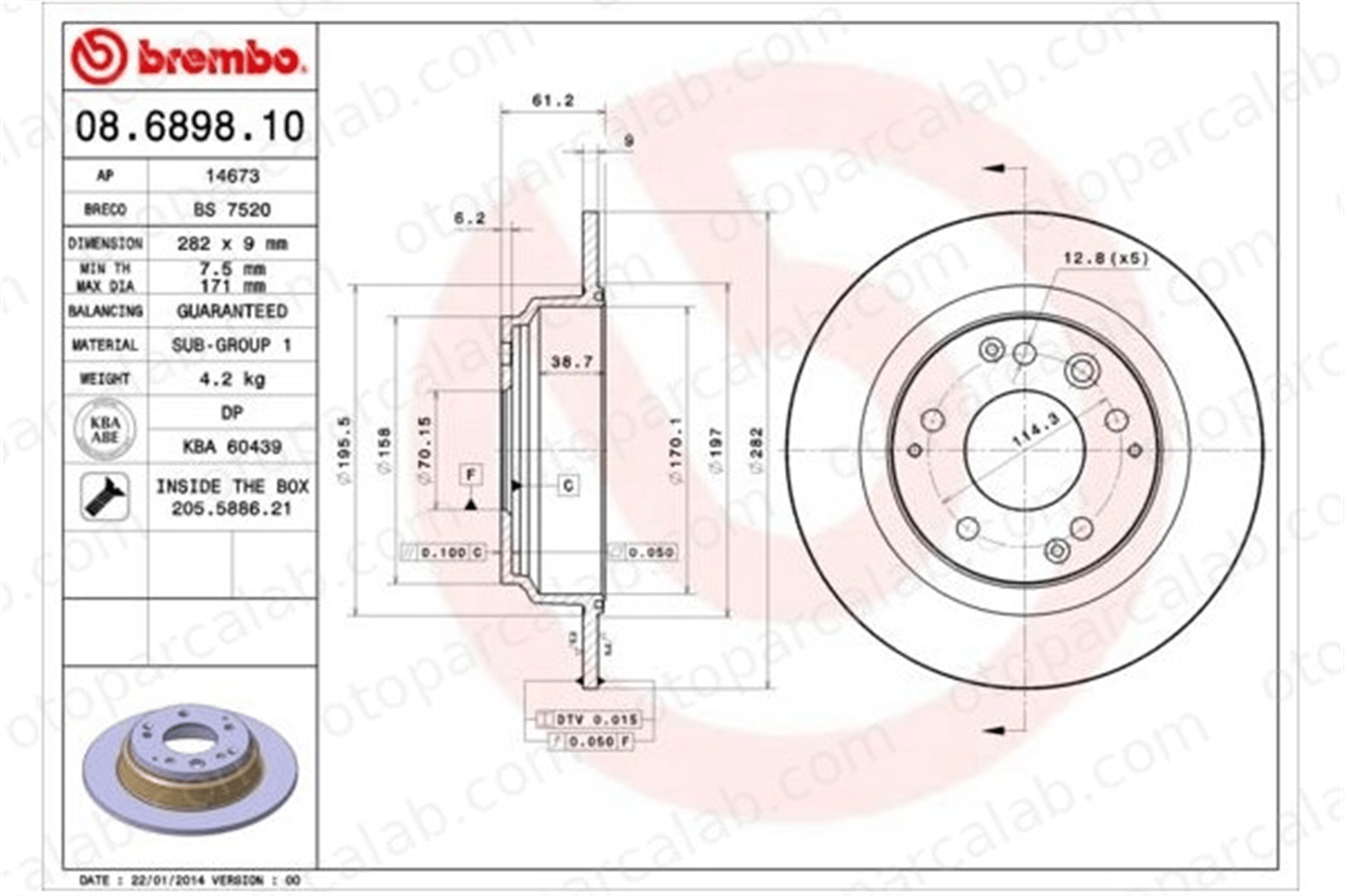 BREMBO 08.6898.10 Fren Disk Ayna Arka Sağ ve Sol ACURA LEGEND II Coupe 42510SP0000 42510SJA000