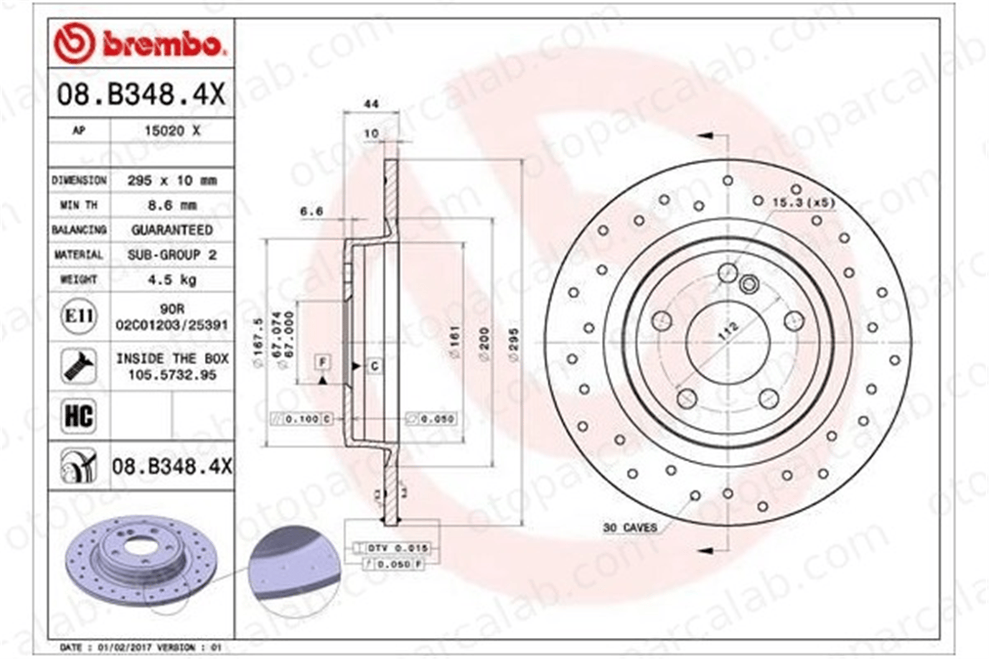 BREMBO 08.B348.4X Fren Disk Ayna Arka Sağ ve Sol MERCEDES-BENZ B-SERISI Sports Tourer CLA Coupe A2464230112 2464230112