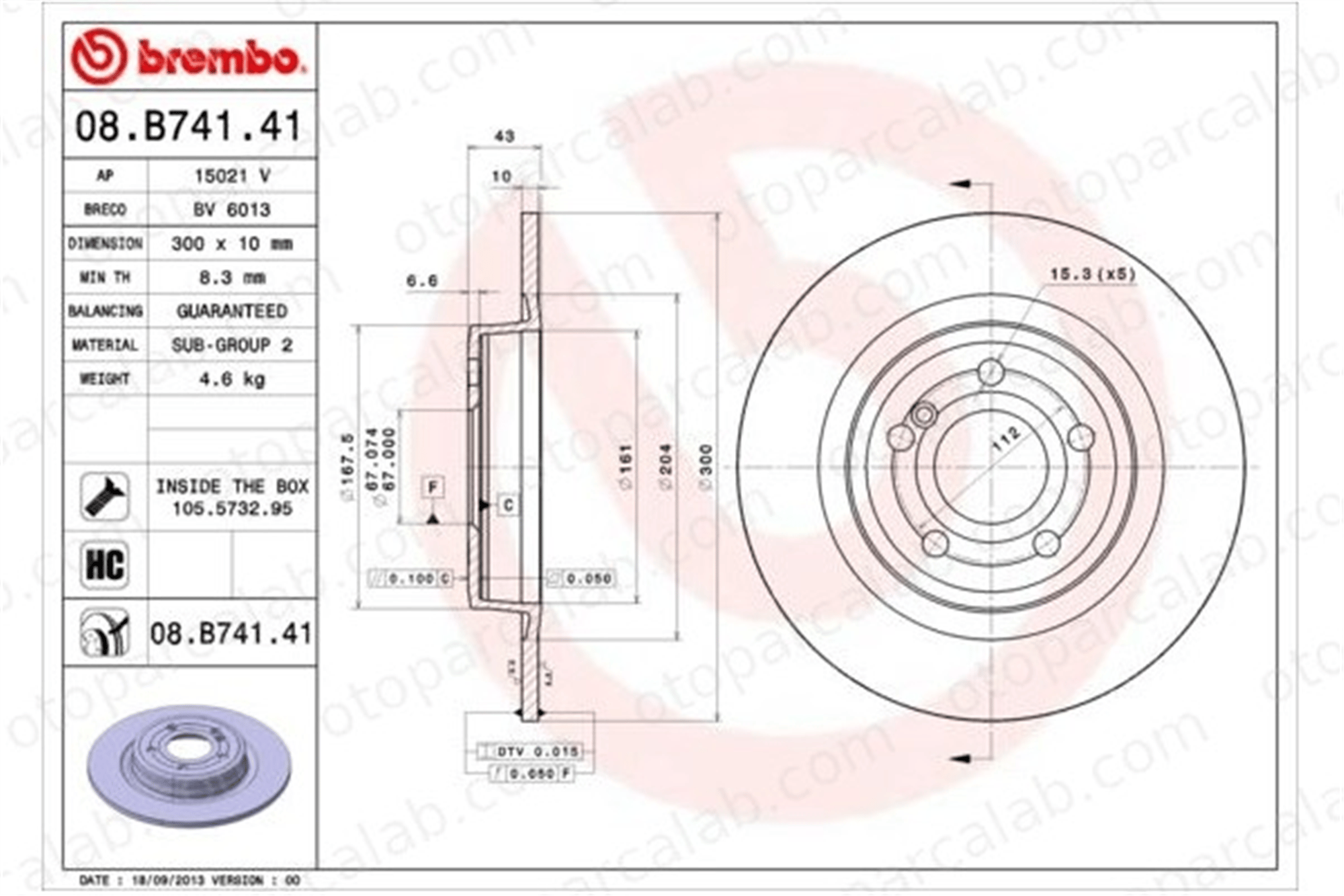 BREMBO 08.B741.41 Fren Disk Ayna Arka Sağ ve Sol MERCEDES-BENZ SLK SLC A0004231612 4231612