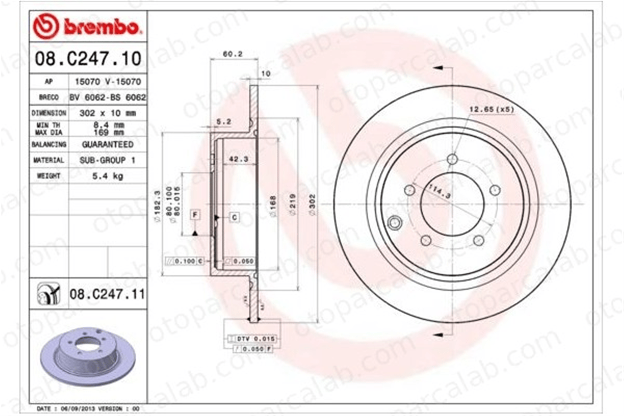 BREMBO 08.C247.11 Fren Disk Ayna Arka Sağ ve Sol MITSUBISHI ASX DODGE AVENGER 1611500480 4615A035