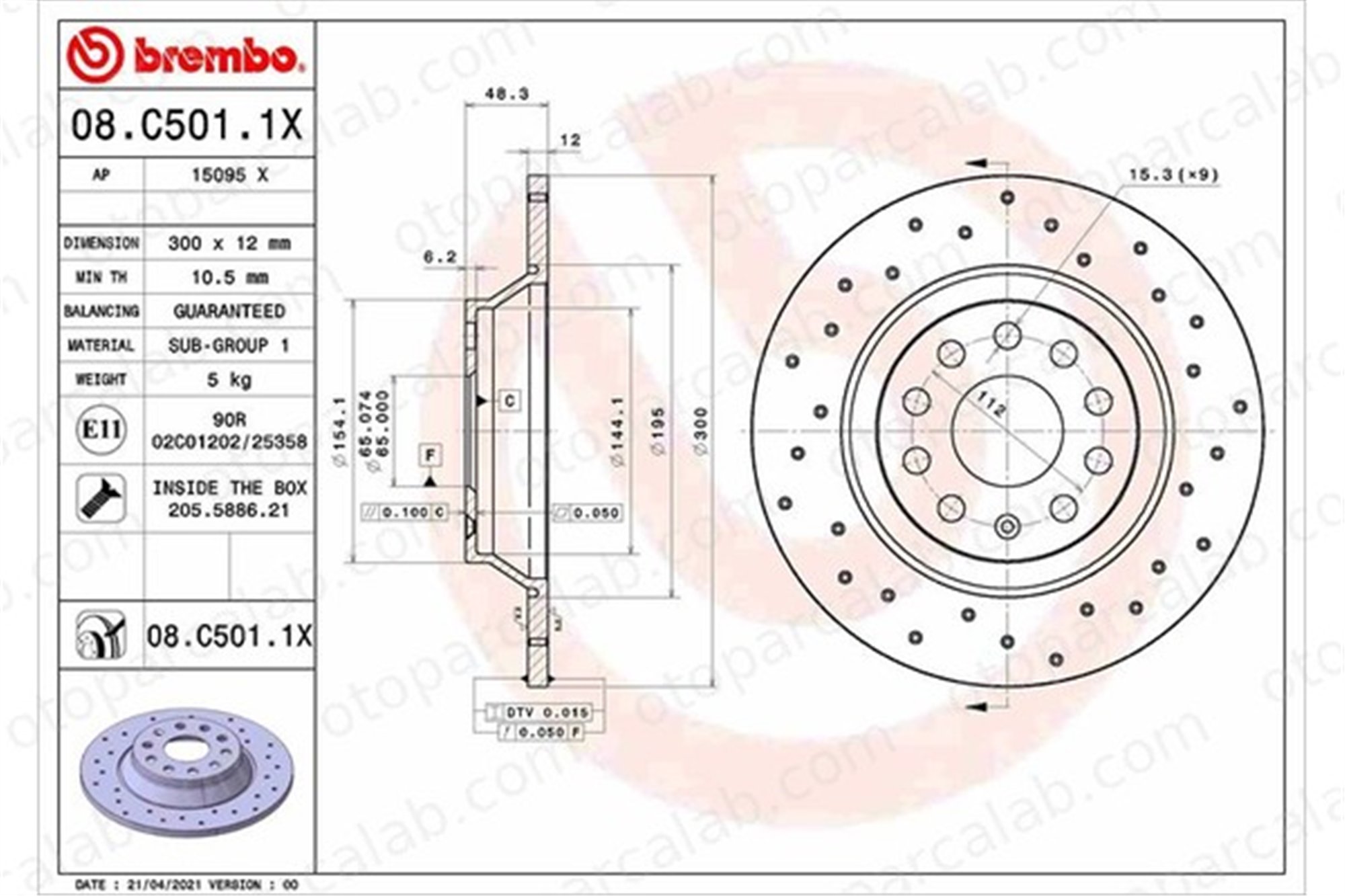 BREMBO 08.C501.1X Fren Disk Ayna Arka Sağ ve Sol VW GOLF VII AUDI A3 Limousine 3Q0615601 3Q0615601A