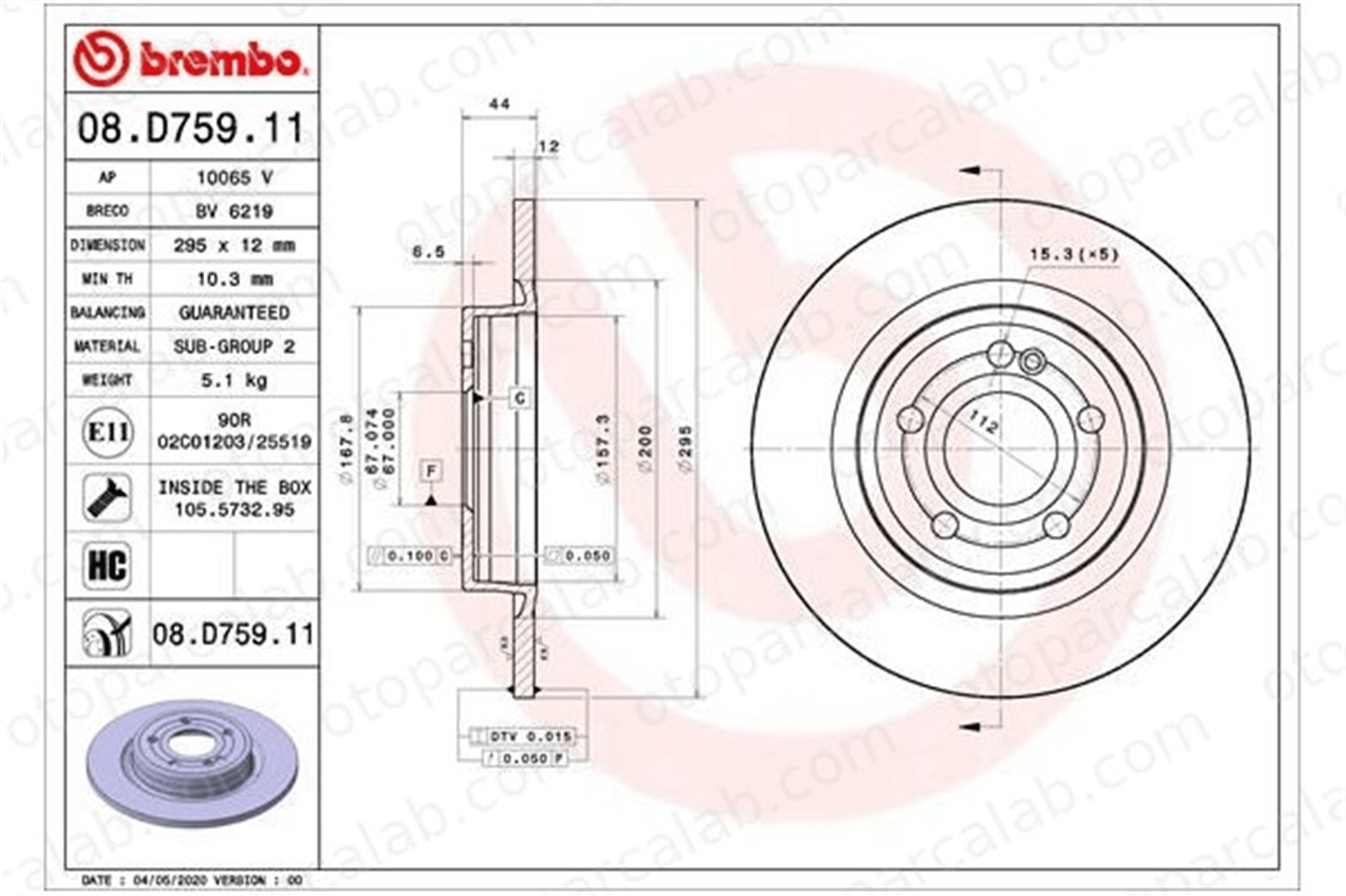 BREMBO 08.D759.11 Fren Disk Ayna Arka Sağ ve Sol MERCEDES-BENZ A-SERISI A-SERISI Sedan A2474230212 2474230212