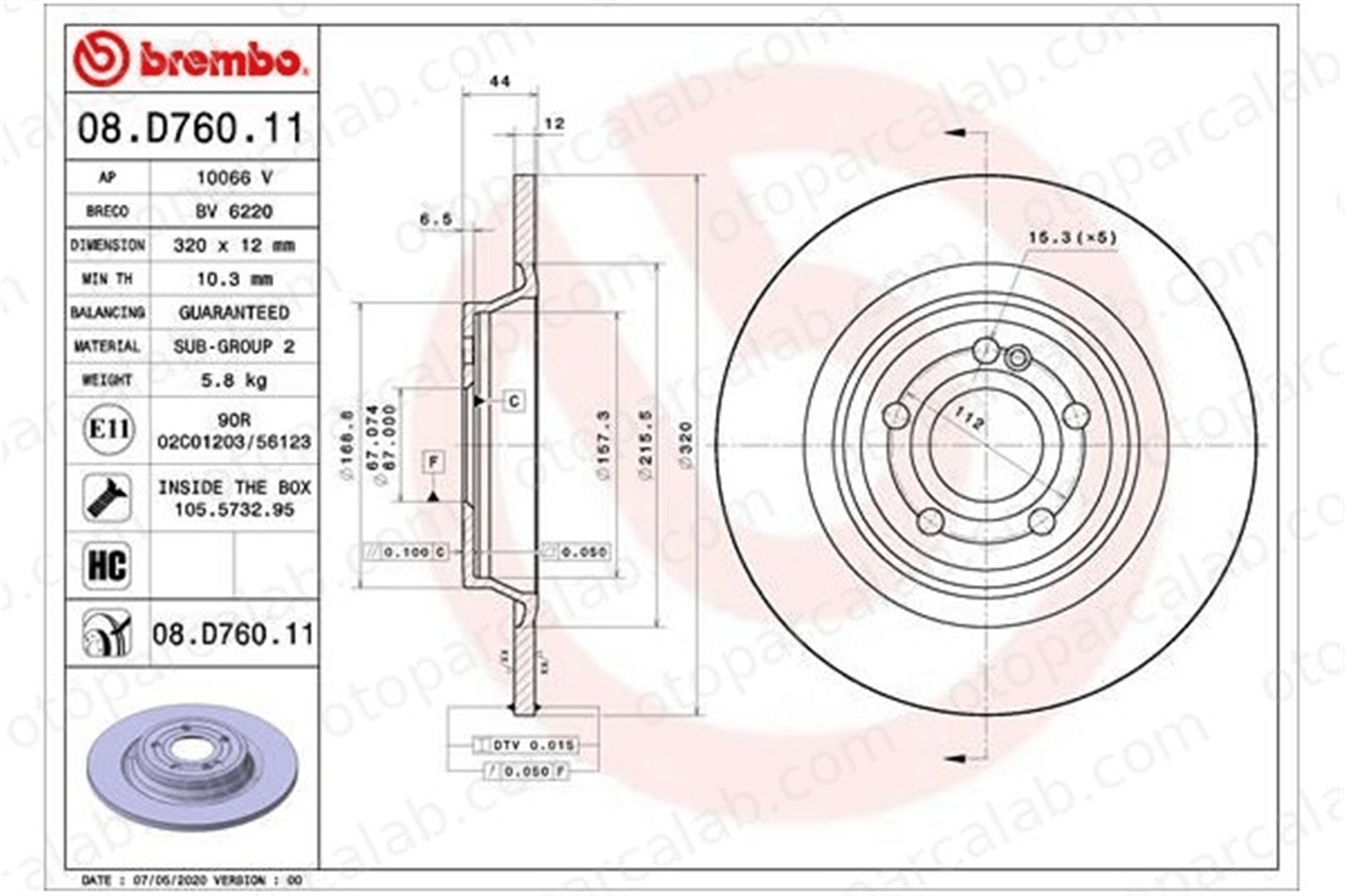 BREMBO 08.D760.11 Fren Disk Ayna Arka Sağ ve Sol MERCEDES-BENZ A-SERISI A-SERISI Sedan A2474230312 2474230312