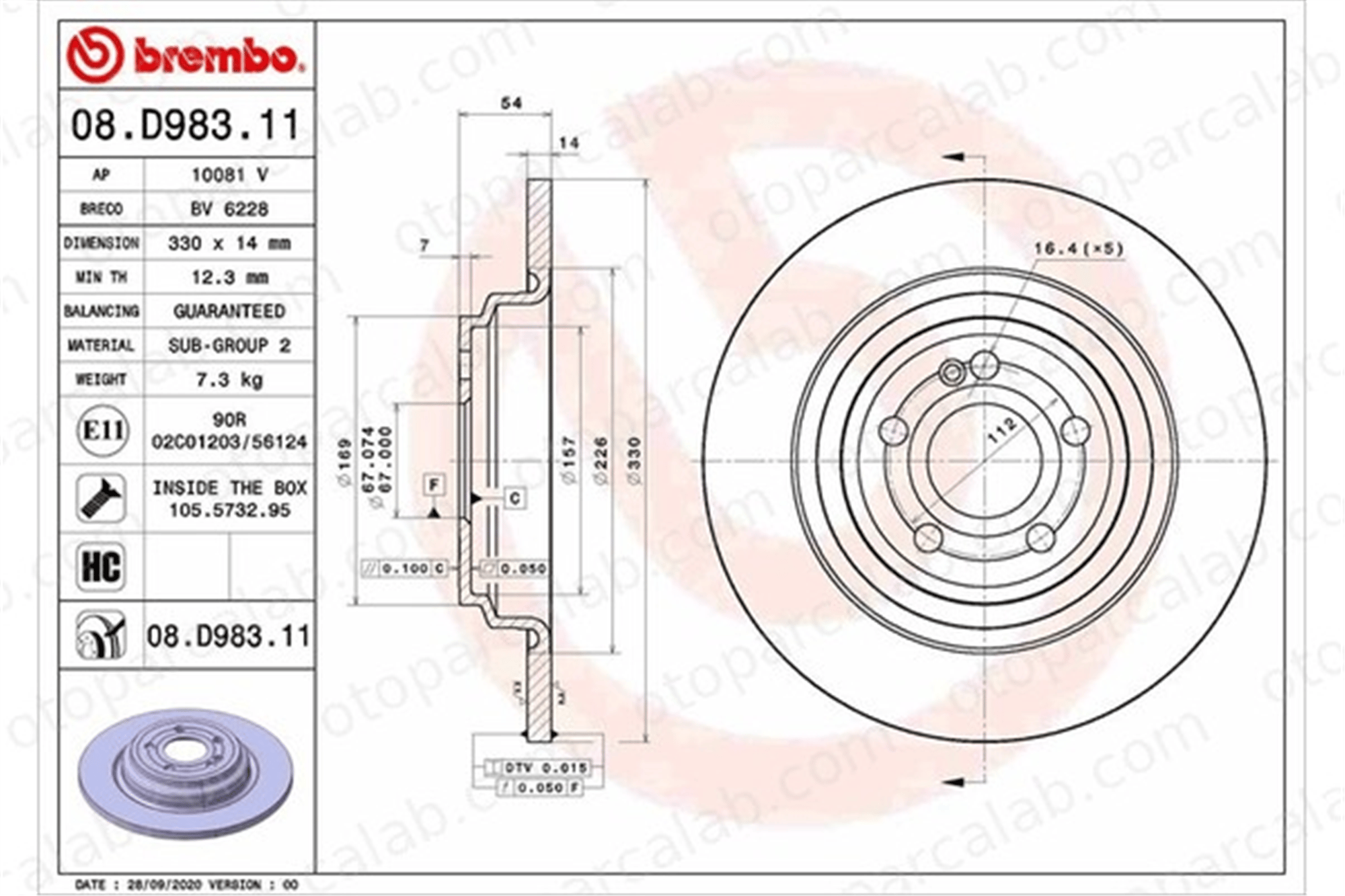 BREMBO 08.D983.11 Fren Disk Ayna Arka Sağ ve Sol MERCEDES-BENZ GLE A1674238700 1674238700