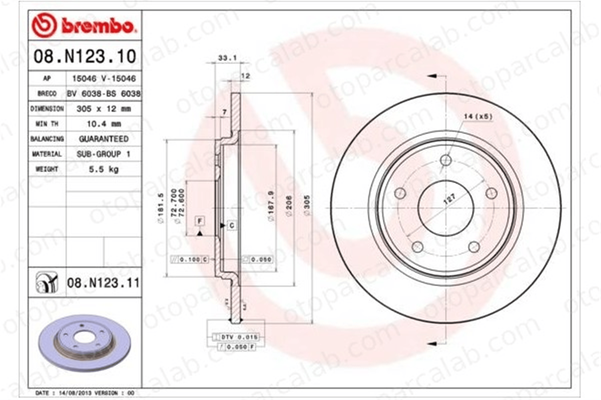 BREMBO 08.N123.11 Fren Disk Ayna Arka Sağ ve Sol DODGE JOURNEY FIAT FREEMONT 4721677AA 4721996AB