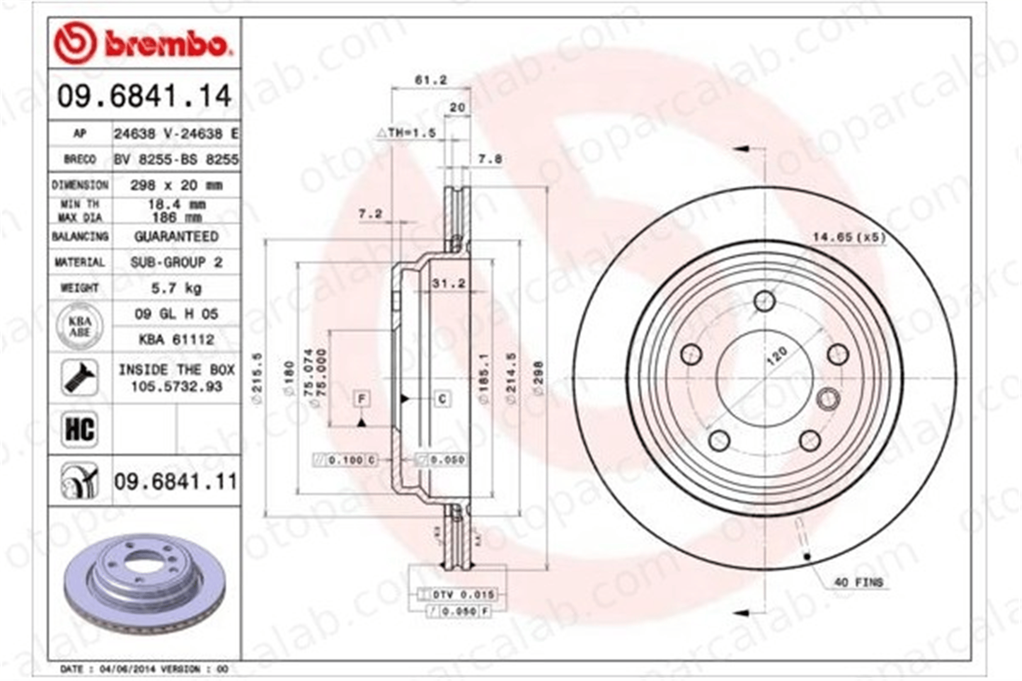 BREMBO 09.6841.11 Fren Disk Ayna Arka Sağ ve Sol BMW 5 5 Touring 34216767060 34211163153