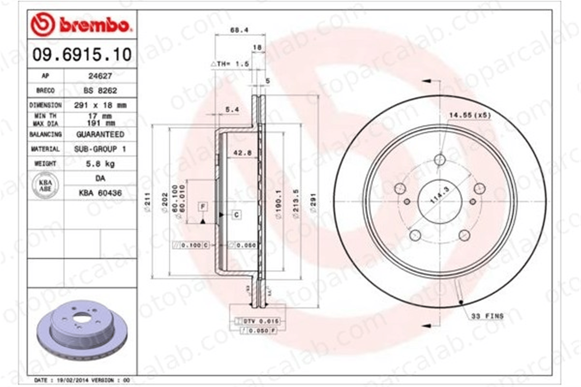 BREMBO 09.6915.10 Fren Disk Ayna Arka Sağ ve Sol TOYOTA SUPRA PREVIA I 4243114120