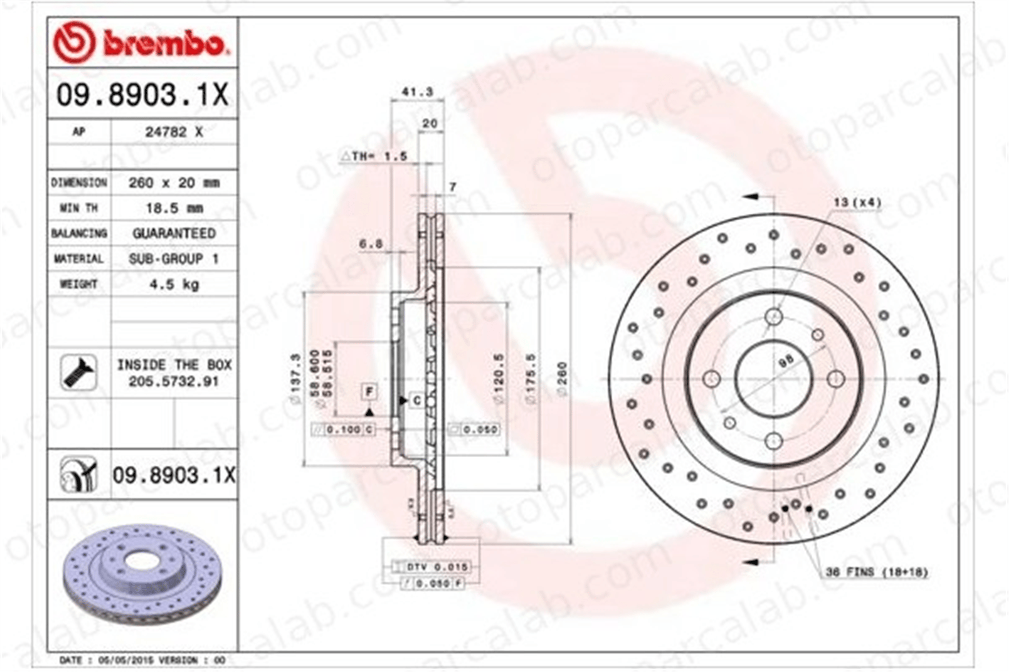 BREMBO 09.8903.1X Fren Disk Ayna Ön Sağ ve Sol LADA 110 111 21123501070 21120350107000